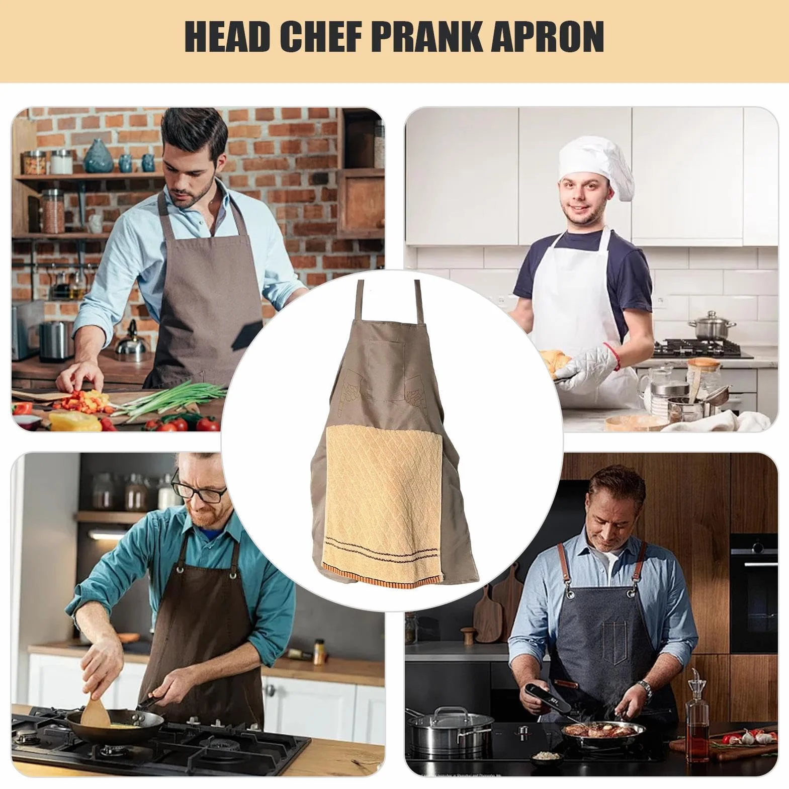 Tablier Humoristique Avec Poche Secrète, Tablier De Farces Hilarants Pour Hommes, Chef's Prank Apron For Men, tablie-r De Farce De Chef, Costume De Chef Drôle Avec Serviette Ouvrable