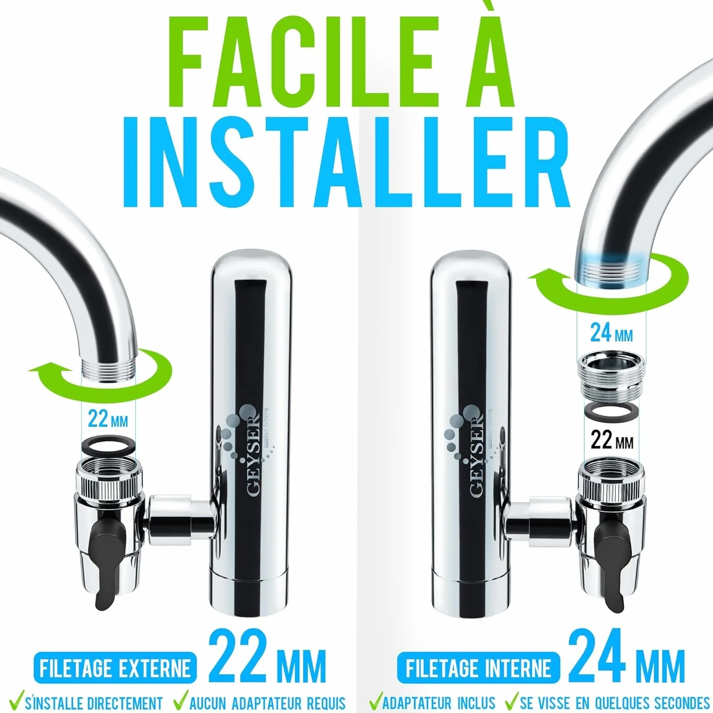 GEYSER EURO Filtre à Eau pour Robinet 3000L Système Cartouche Aragon Réduit Métaux Lourds Chlore Bactéries Pesticides