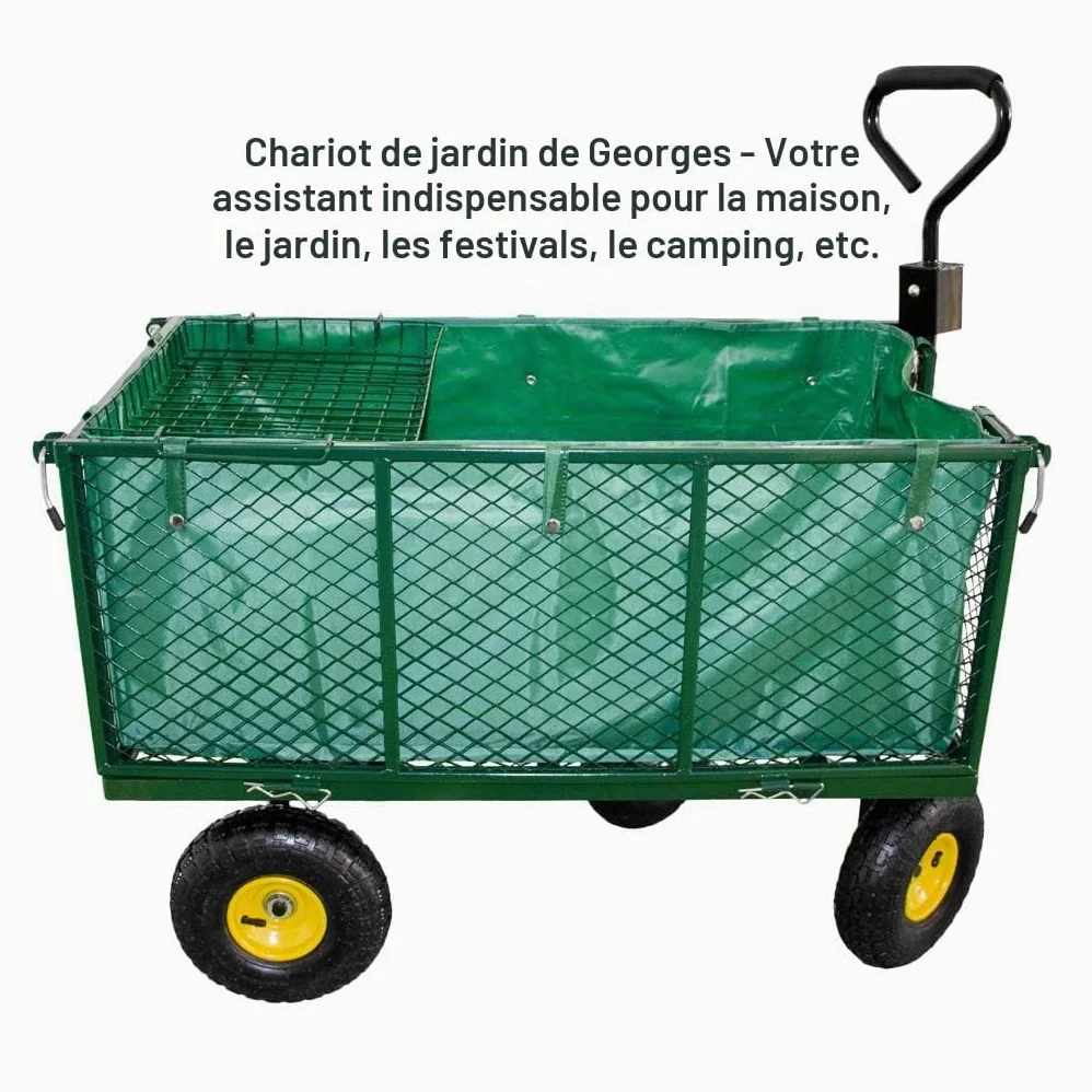 Georges Chariot de jardin, pour le transport, charge maximale : 550 kg, avec pneus pneumatiques et bâche intérieure amovible