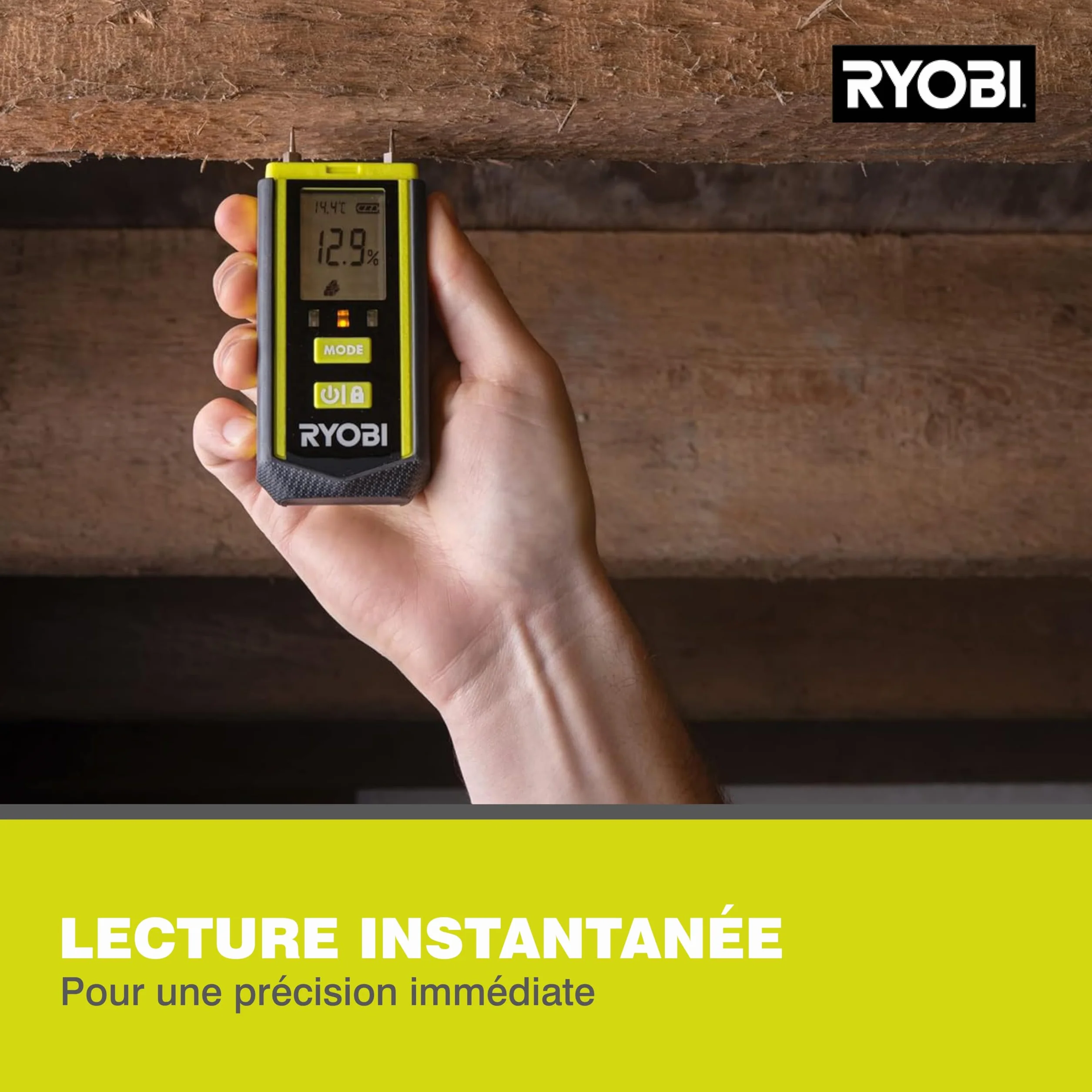 RYOBI Testeur d’Humidité RBPINMM1 Détection Bois Matériaux Bâtiment Grand Écran LCD Compact