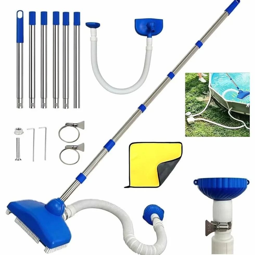 Aspirateur de piscine avec tige télescopique 2,3 m avec tuyau rétractable de 3,5 m - Aspirateur de piscine - Kit de nettoyage pour piscines, spas, jacuzzis