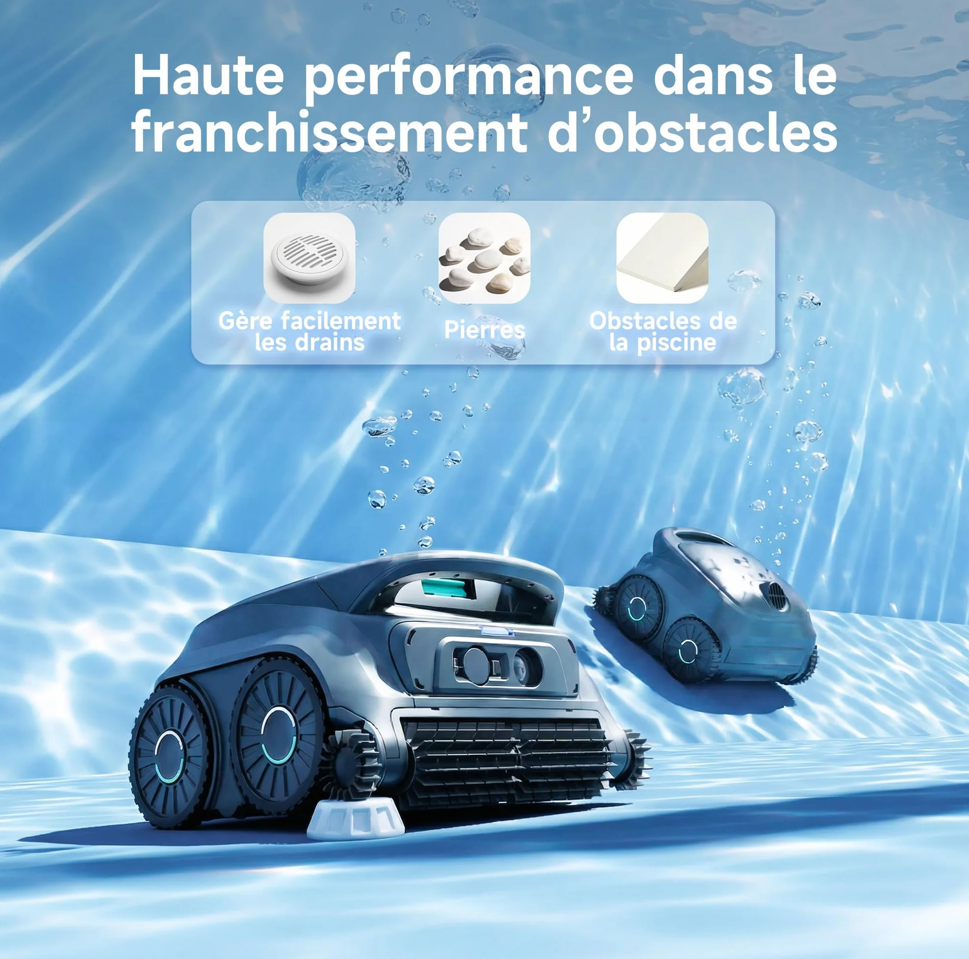 WYBOT B1 Robot de Piscine sans Fil, léger, intelligent, contrôle par Application, jusqu'à 100 Minutes, Gris/Vert