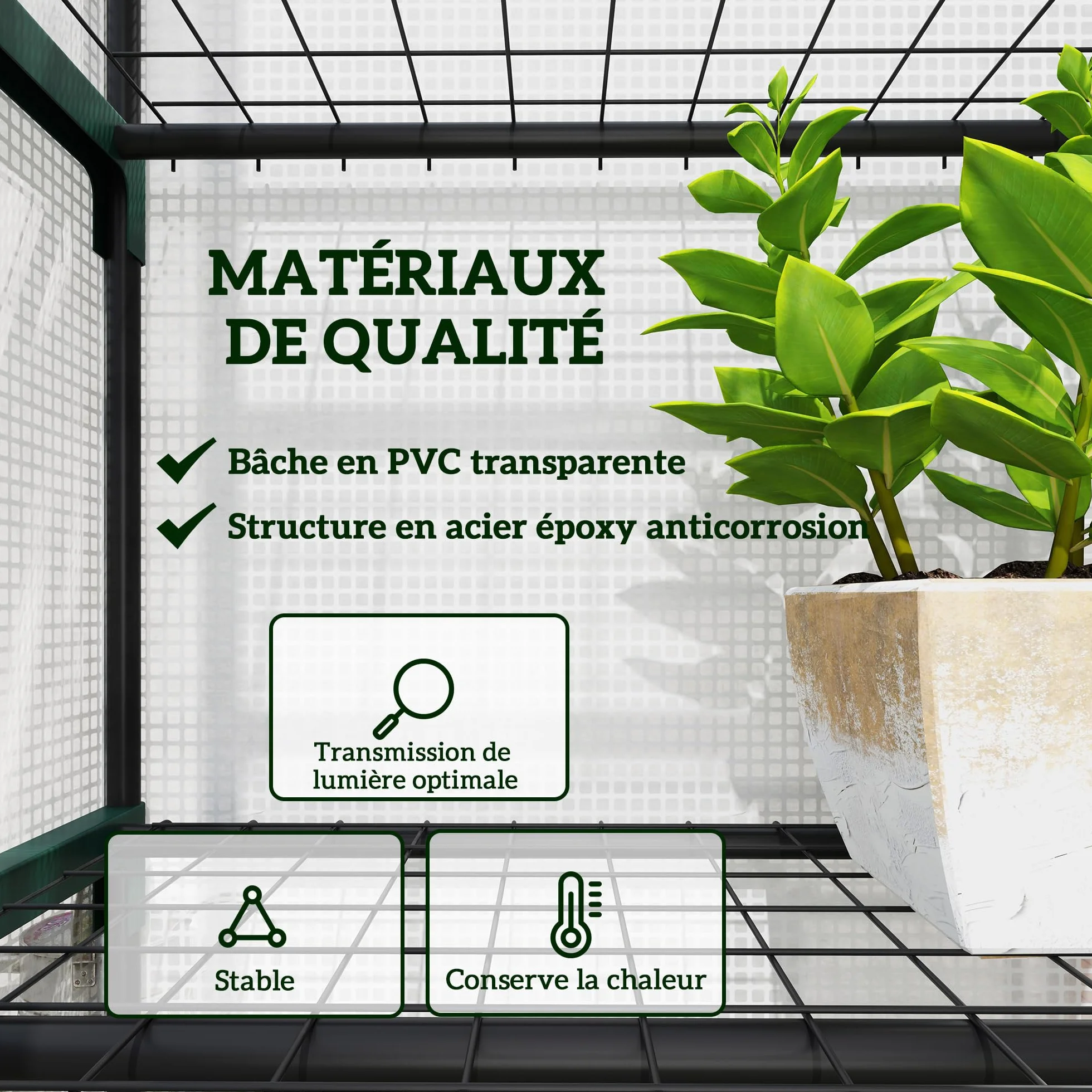 Outsunny Serre de Jardin PE avec étagères 5 Niveaux, Serre de Balcon, bâche renforcée, châssis en Acier, Porte zippée Enroulable, pour légumes Plantes Fleurs, 69 x 49 x 193 cm, Blanc