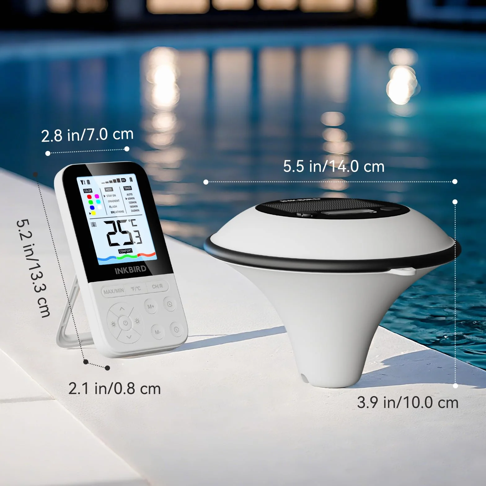 Inkbird IBS-P05R Thermomètre Piscine Solaire IP68 avec 7 Couleurs Lumière Sans Fil