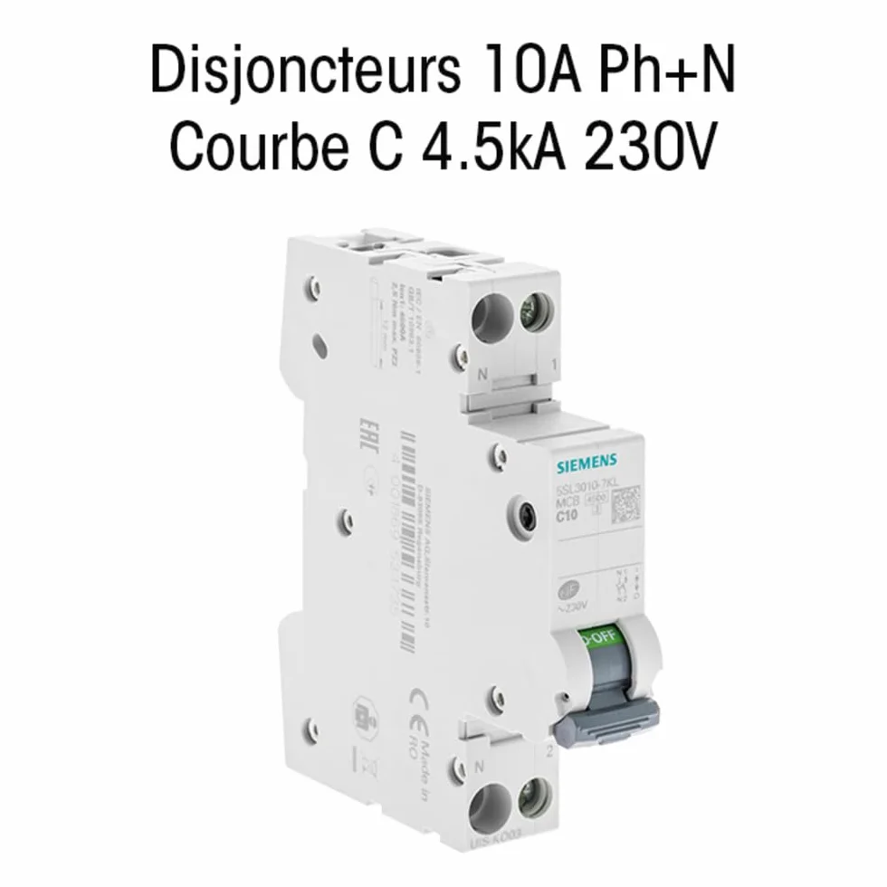 Disjoncteur 10A Ph+N courbe C 4.5kA 230V