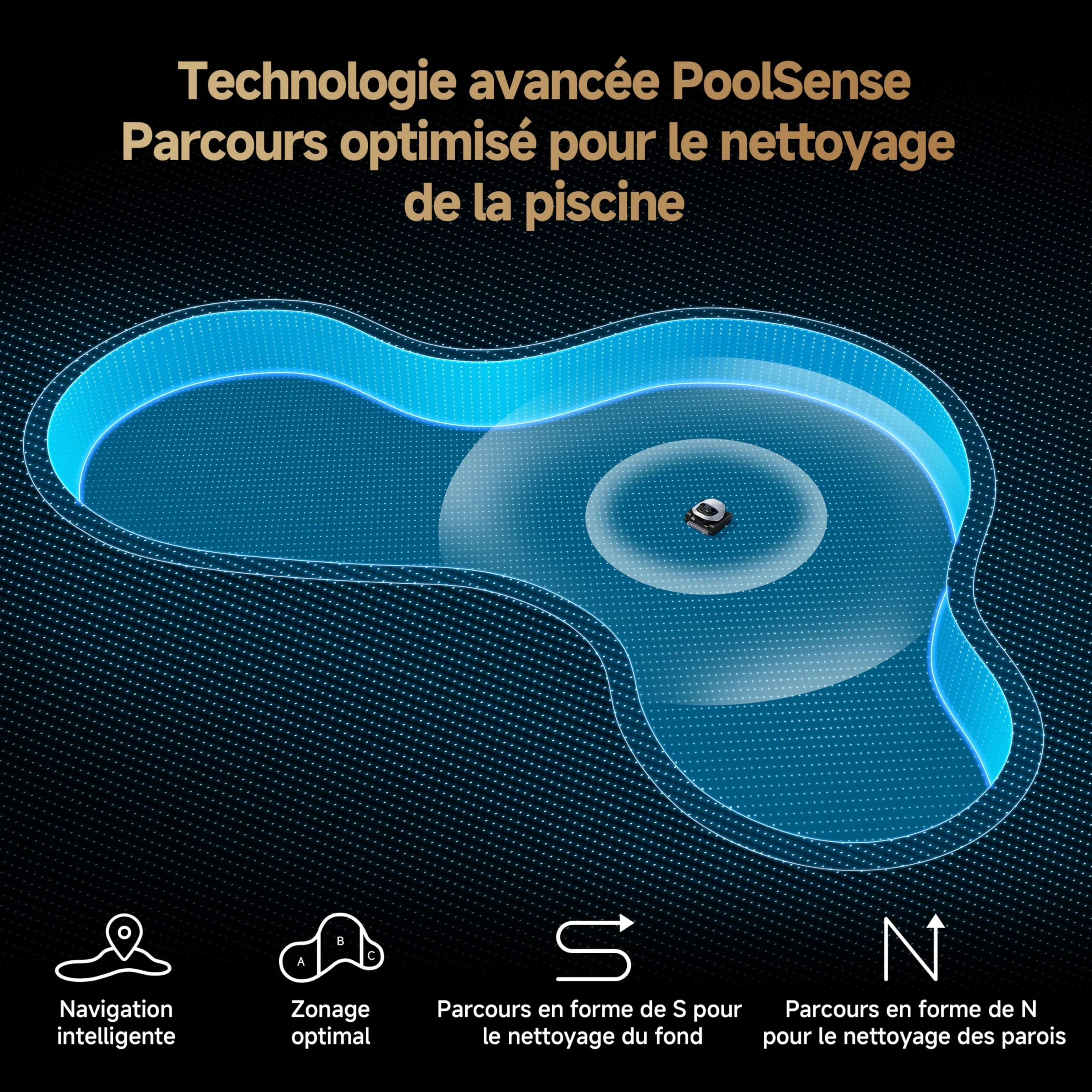 DREAME Z1 Robot Piscine sans Fil, Puissance d'Aspiration 30 000 LPH, Nettoyage du Fond, Parois et Ligne d'eau, 240 Min, Jusqu'à 180 m²