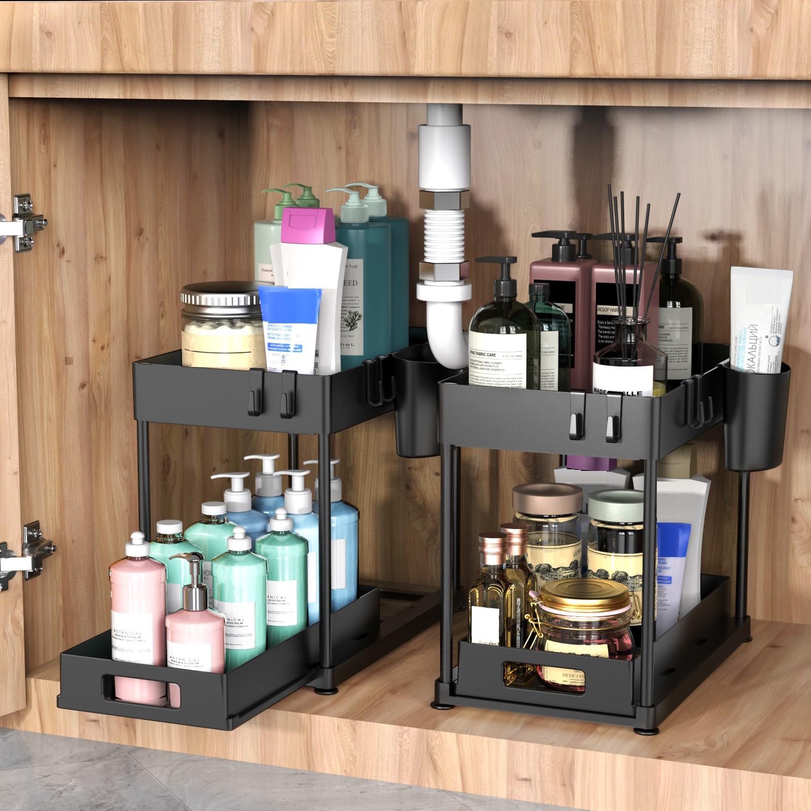 Black Two-Tier Pull-Out Under Sink Cabinet Organizer