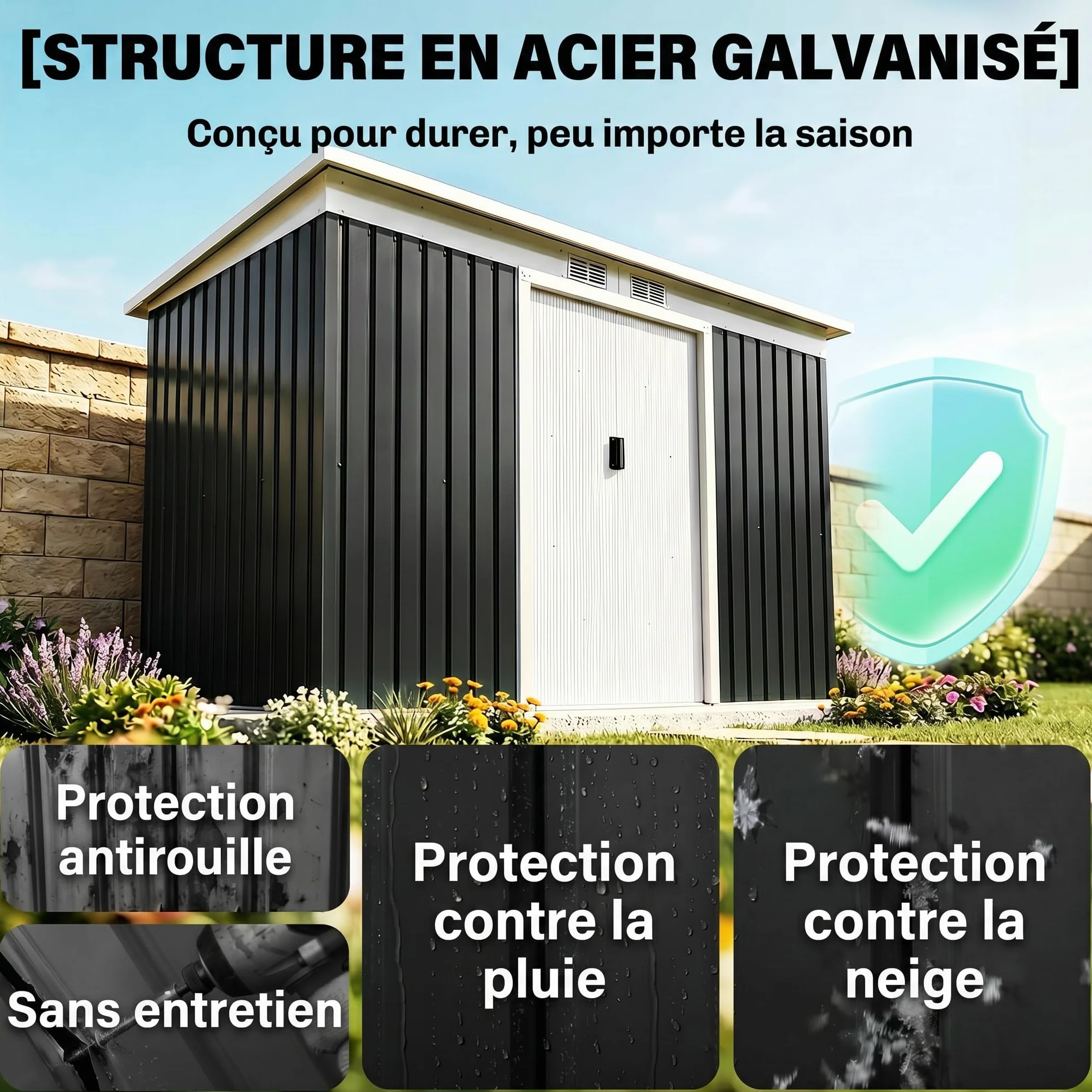 Outsunny Abri de Jardin Acier galvanisé XXL 3,6 m² 280 x 130 x 172 cm Cabanon Rangement Outils Portes coulissantes Noir