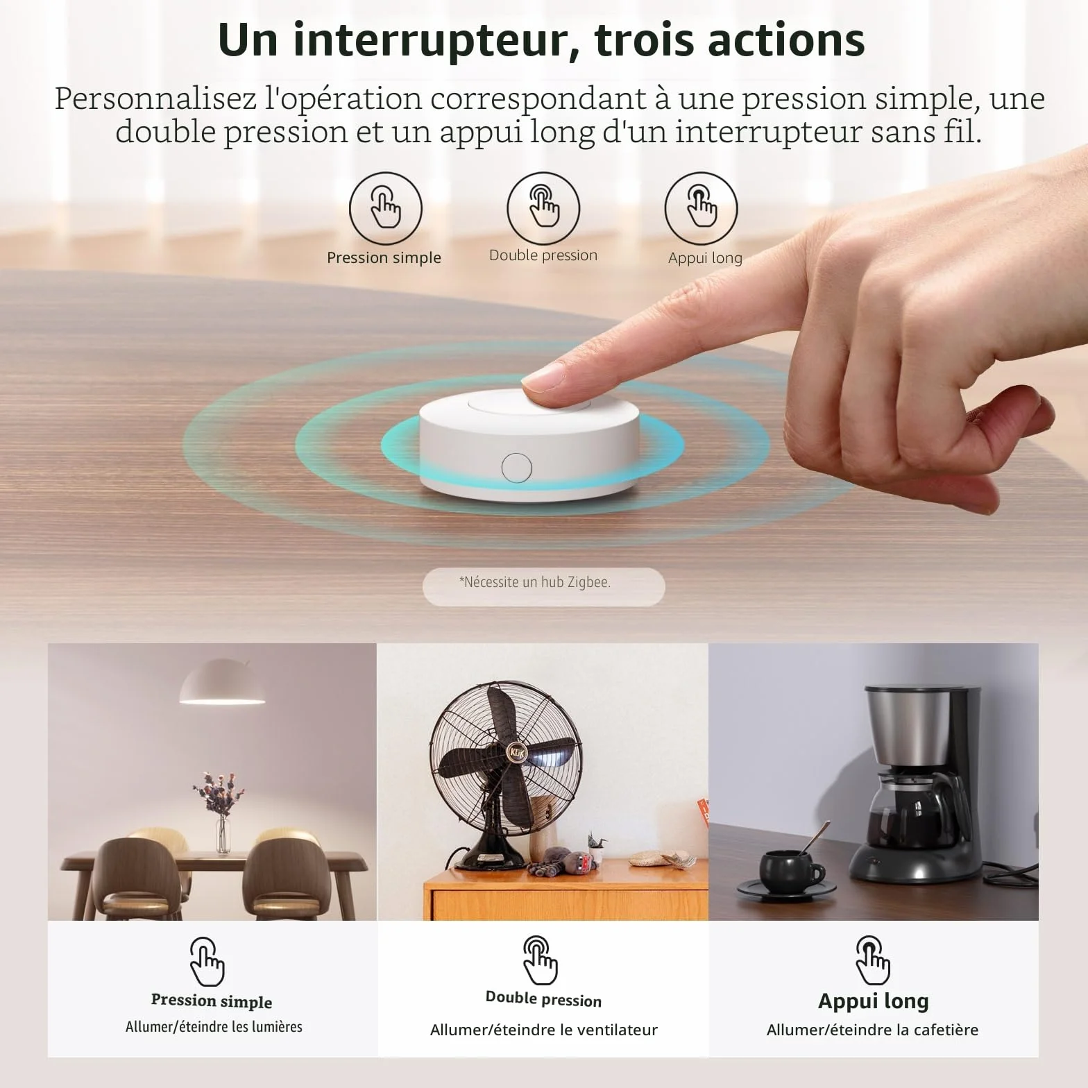 SONOFF SNZB-01P Interrupteur sans Fil ZigBee 3.0, Contrôle Pression Simple/Double/Longue, Compatible Alexa/Smartthings/IFTTT