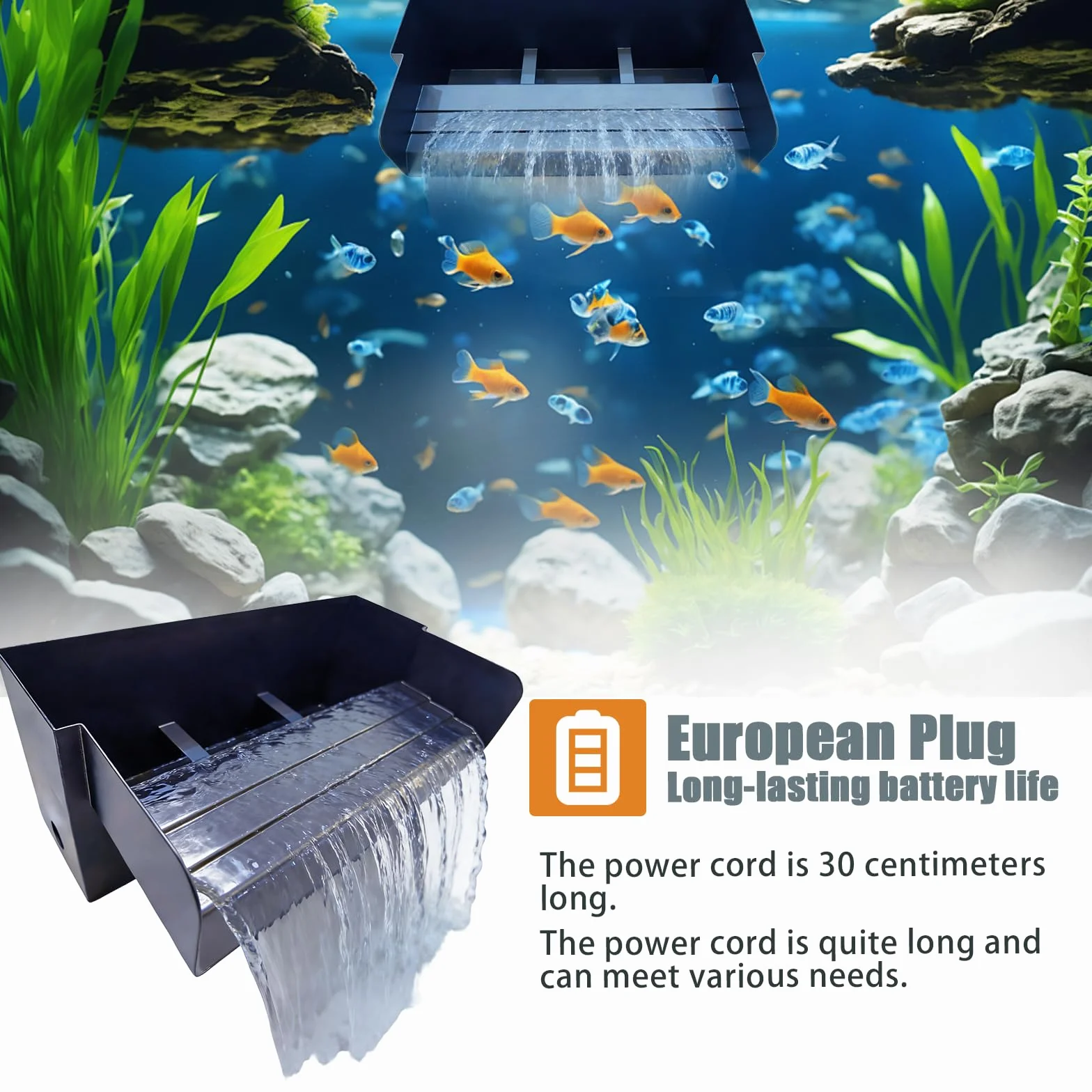 Cascade pour Bassin de Jardin 30 cm Acier Inoxydable Fontaine 45W 3000 L/H