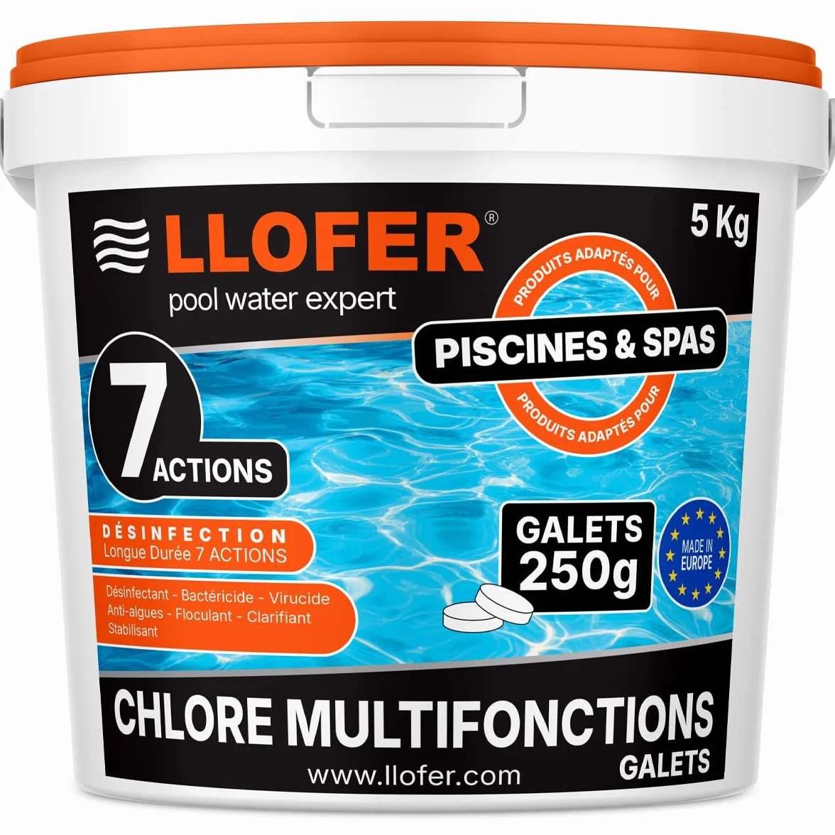 Chlore Multifonction en Galet 250g-5kg Désinfection Longue Durée 7 en 1 Haute Teneur 92% Fabriqué en Europe