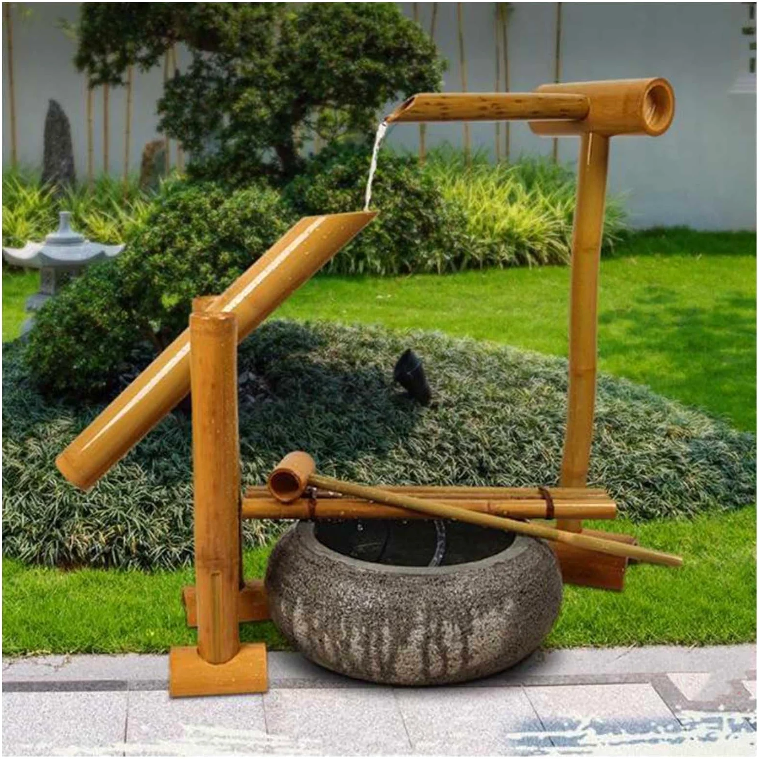 Fontaine à bascule for extérieur, fontaine à eau de jardin zen en bambou | Avec pompe, fontaine zen à faire soi-même, ensemble de fontaine zen en bambou