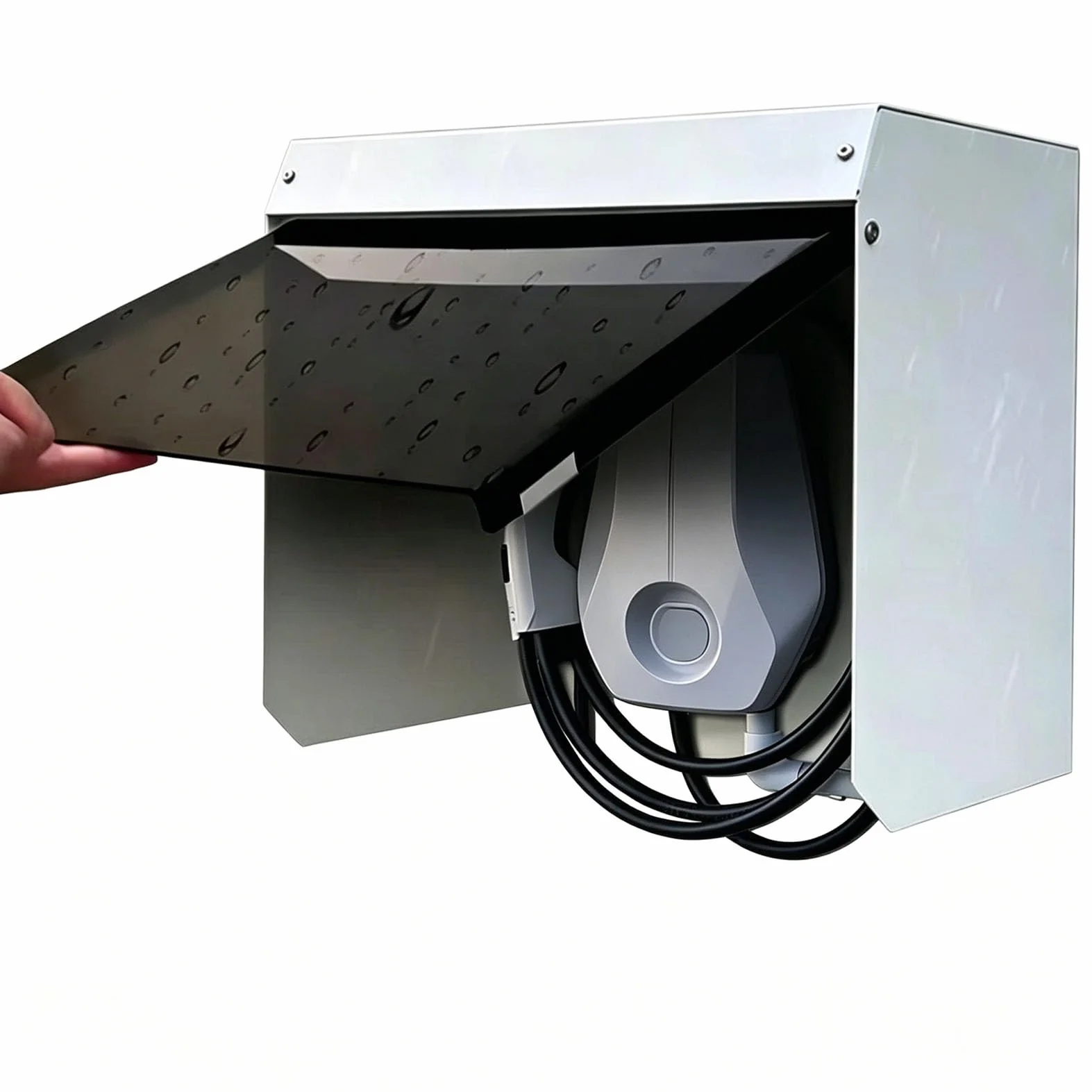 Générique Boîtier Étanche pour Borne de Recharge EV Murale, Cache Chargeur Extérieur avec Couvercle Magnétique, Protection Anti-Pluie Anti-UV