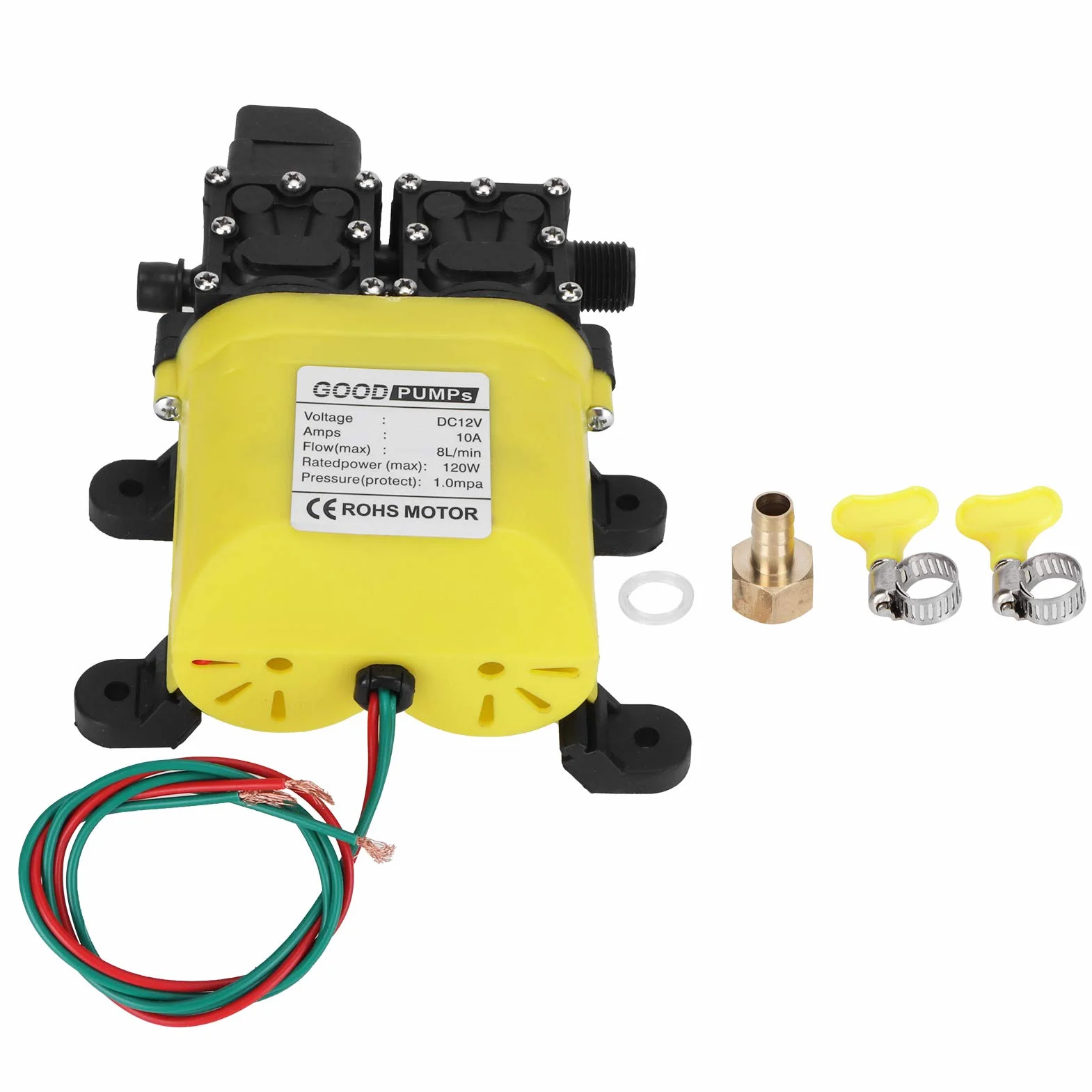Pompe à membrane haute pression 12 V 120 W 8 L Pompe à haute pression avec connecteur en cuivre Pompe à injection d'eau automatique