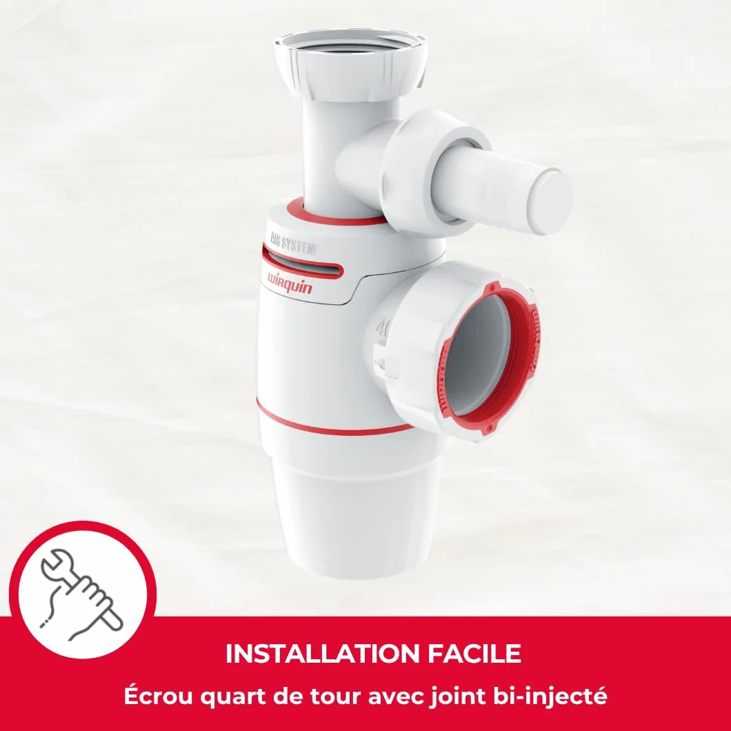 Wirquin Siphon évier Néo Air blanc Ø40 anti-vide intégré réglable compact