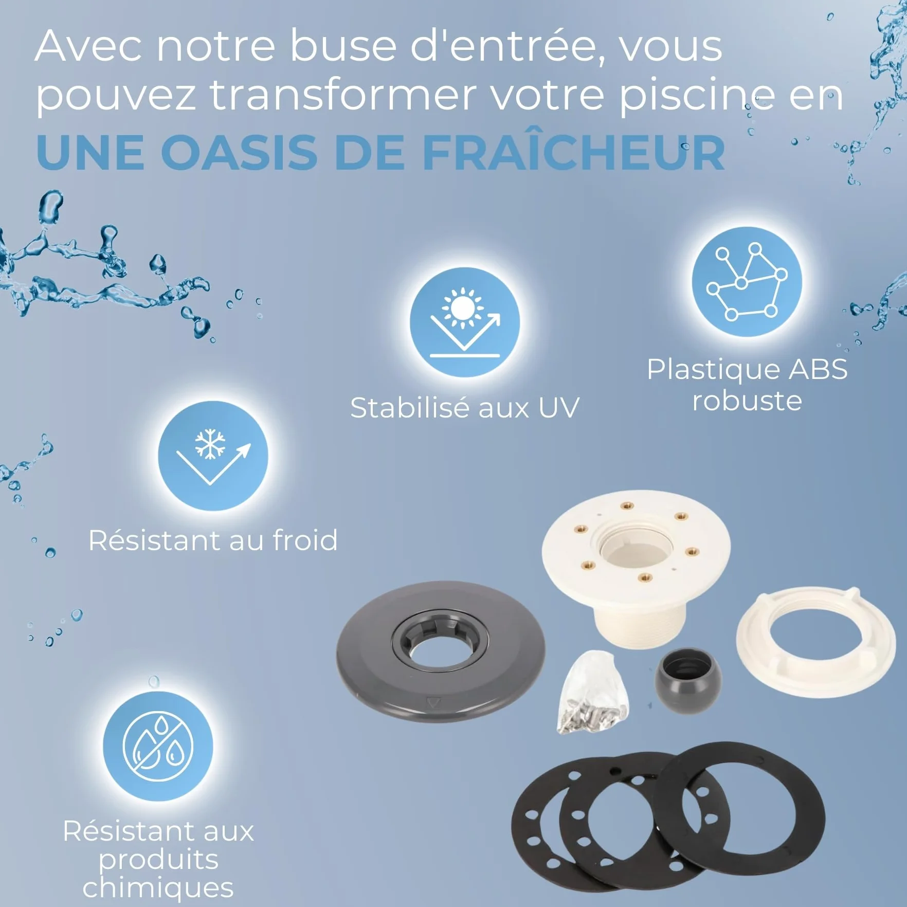 Buse de refoulement sans Grille Anthracite pour Piscine avec Liner, Bassin en Béton ou Polyester