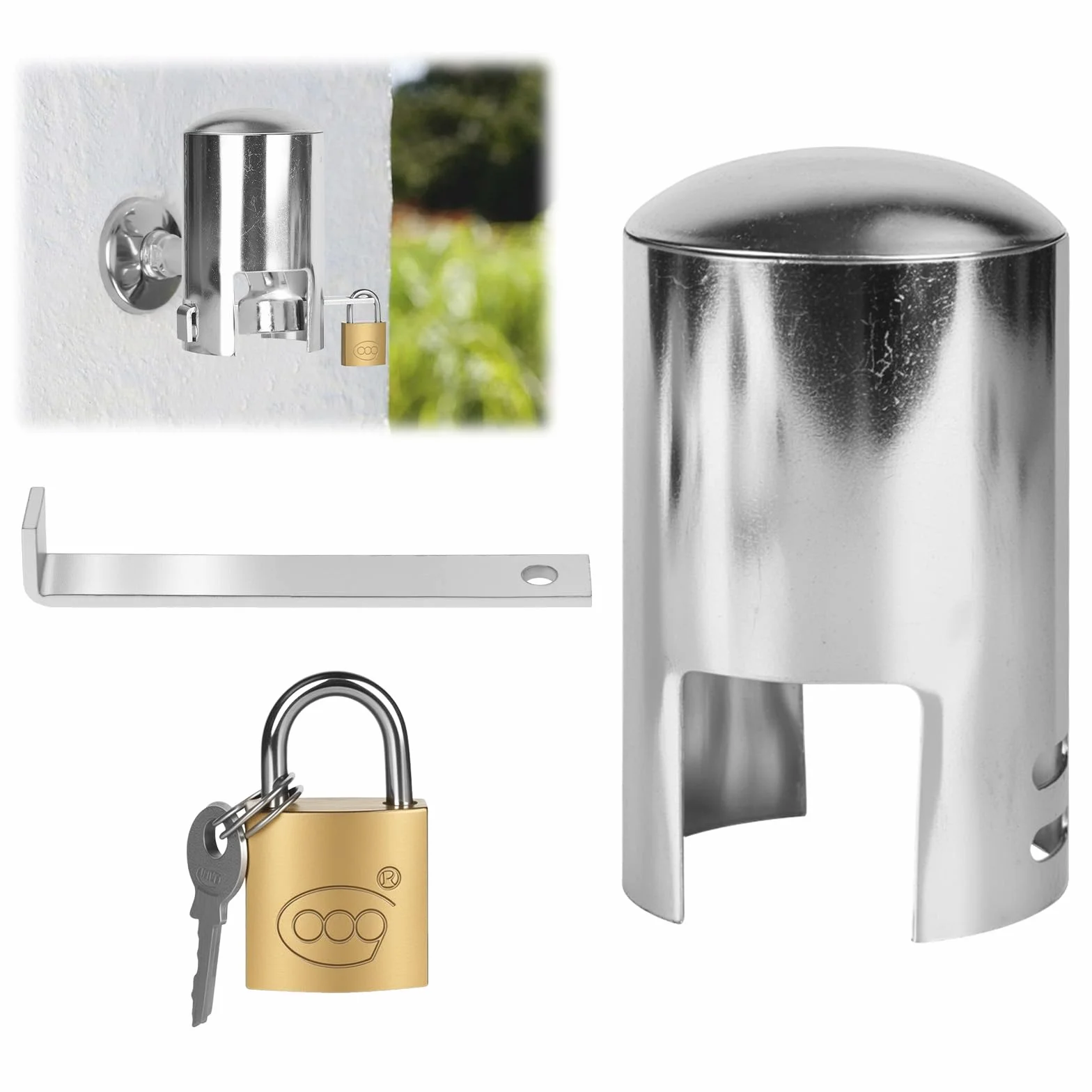 Verrou de Robinet Cadenas Robinet Exterieur Système Verrouillage Serrure Prévenir Embout Tuyau Arrosage Adaptateur Argent