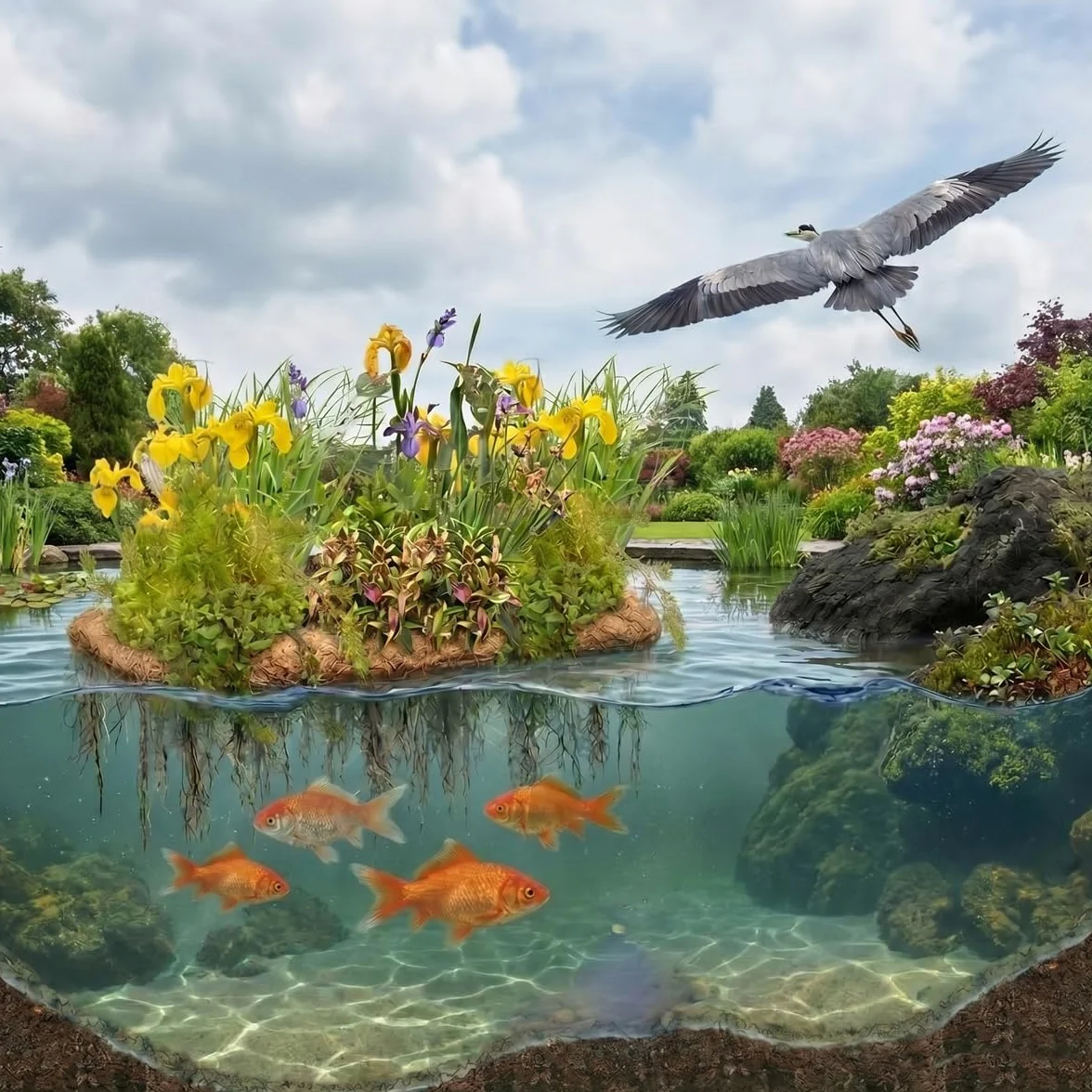 Vdvelde Set Plantes Anti-Moustiques pour Bassin Île Flottante avec 4 Plantes Aquatiques Kit complet