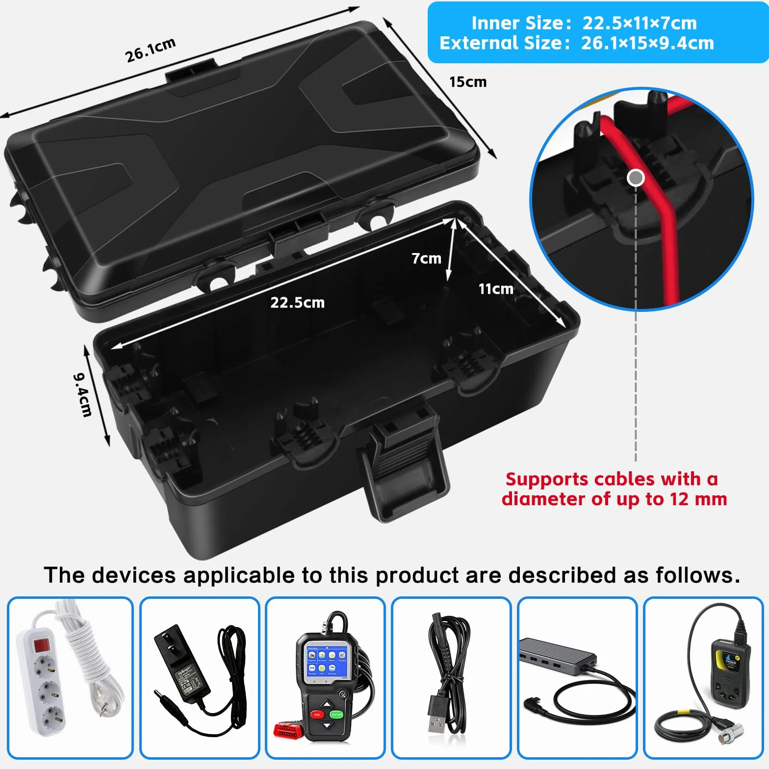 Boîte à Câbles étanche IP54 Protection Prise Electrique Exterieure pour Rallonge Jardin