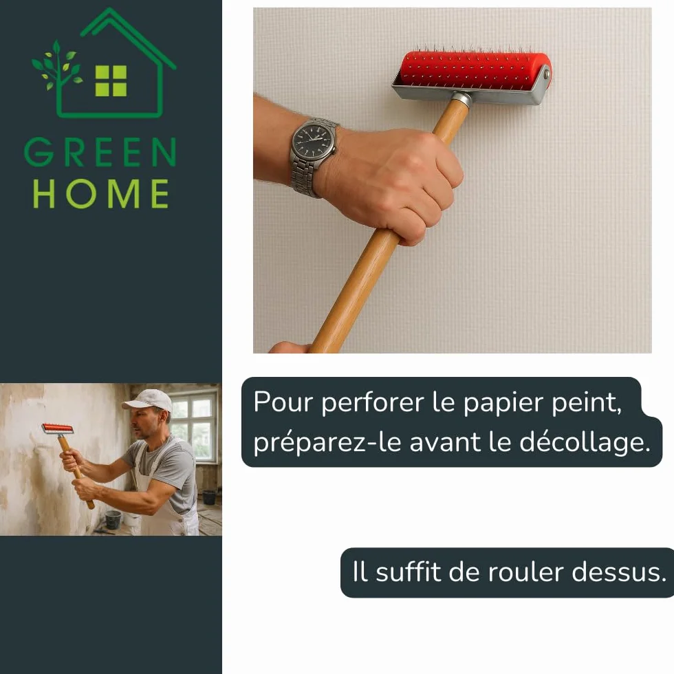 Rouleau hérisson pour papier peint 150 mm Picots inox 7 mm Manche en bois Perforateur professionnel