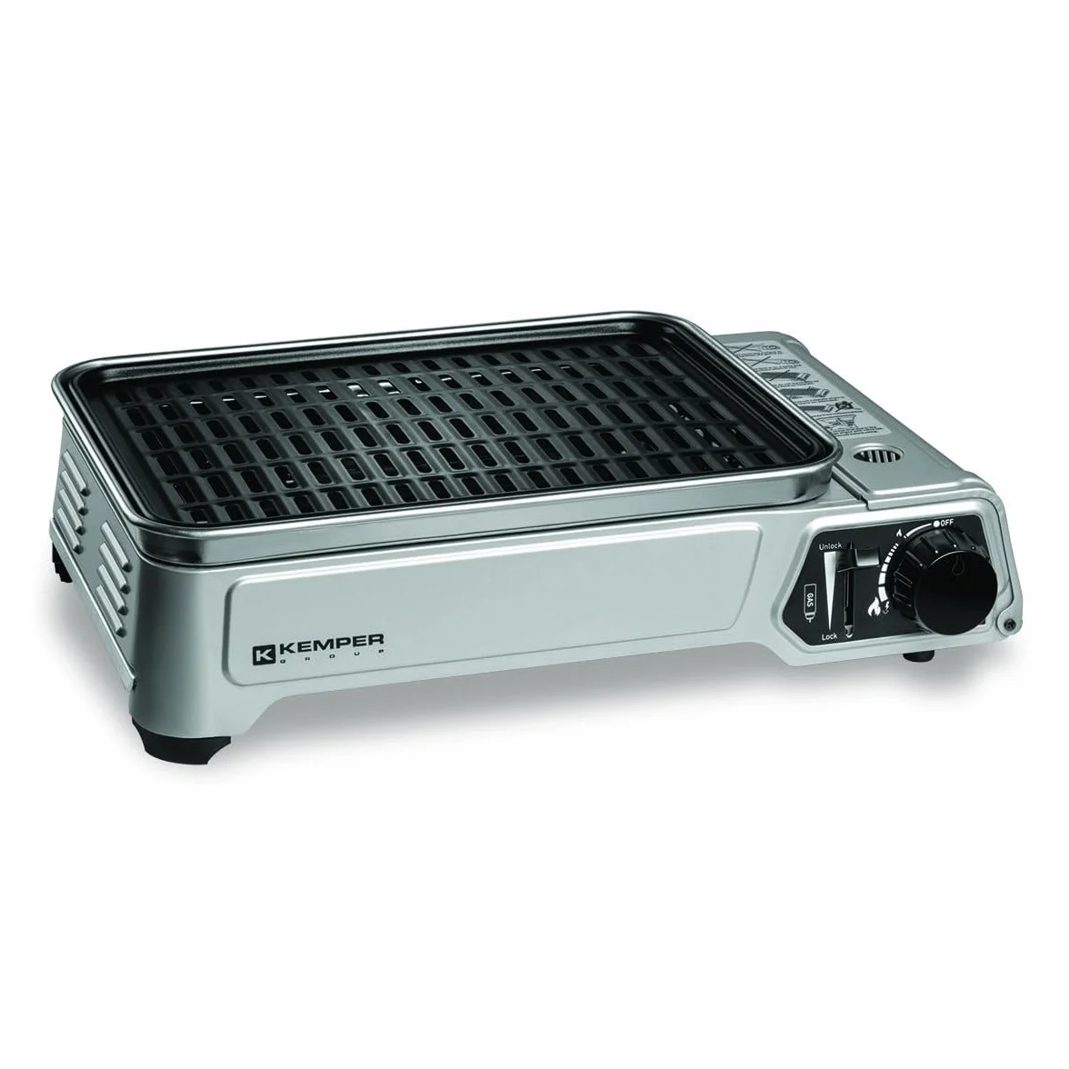 Kemper - Barbecue Portable à gaz 1900 W Grille Anti-adhésive + Mallette Transport + kit 16 Cartouches Butane Piézo Bac récupérateur