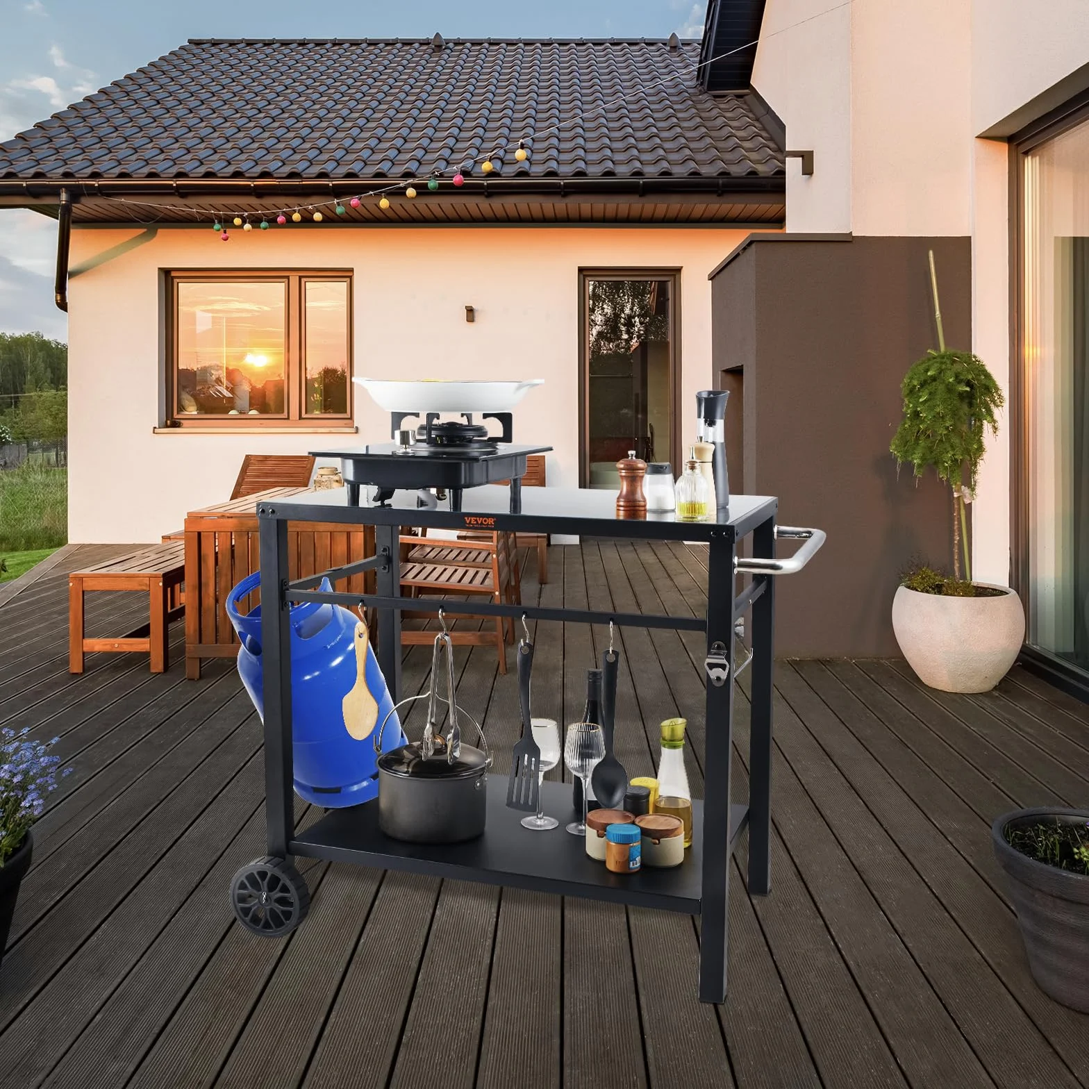 VEVOR Desserte Plancha 2 Niveaux Chariot Barbecue Table sur Roulettes 85x55x83,5 cm