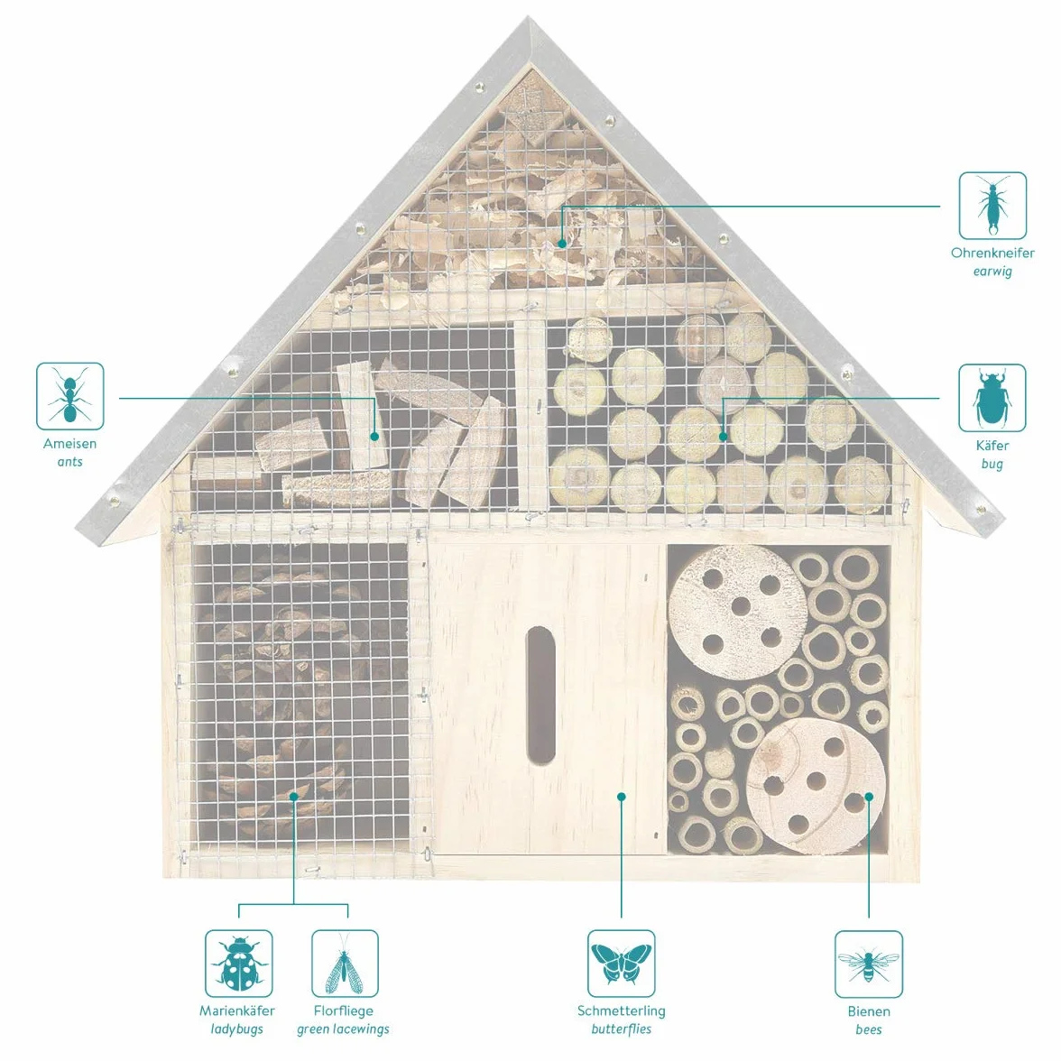 Navaris Hôtel Insecte en Bois Cabane abri Taille M 28 x 24,5 x 7,5 cm Maisonnette Refuge Abeille Coccinelle Papillon