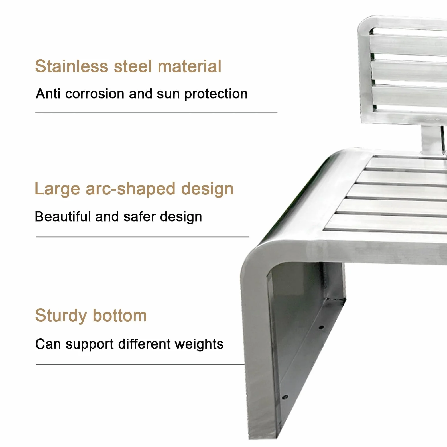 Banc de Jardin 2-3 Places, Banc d'extérieur en Acier Inoxydable avec dossiers, 150cm
