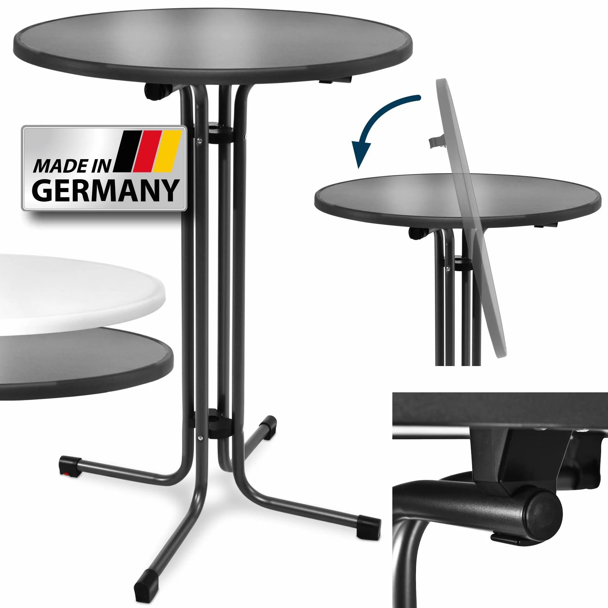 Beautissu Table Haute Pliante Outdoor Ø 80 cm Sylt Bistro Anthracite Ronde Jardin