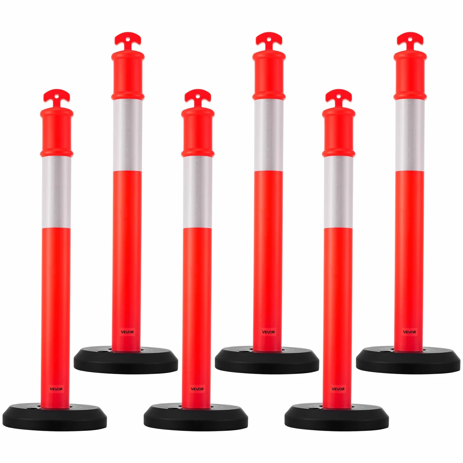 VEVOR Poteau de Signalisation 114 cm 6PCs Balise Délimitation Base Remplissable Bandes Réfléchissantes