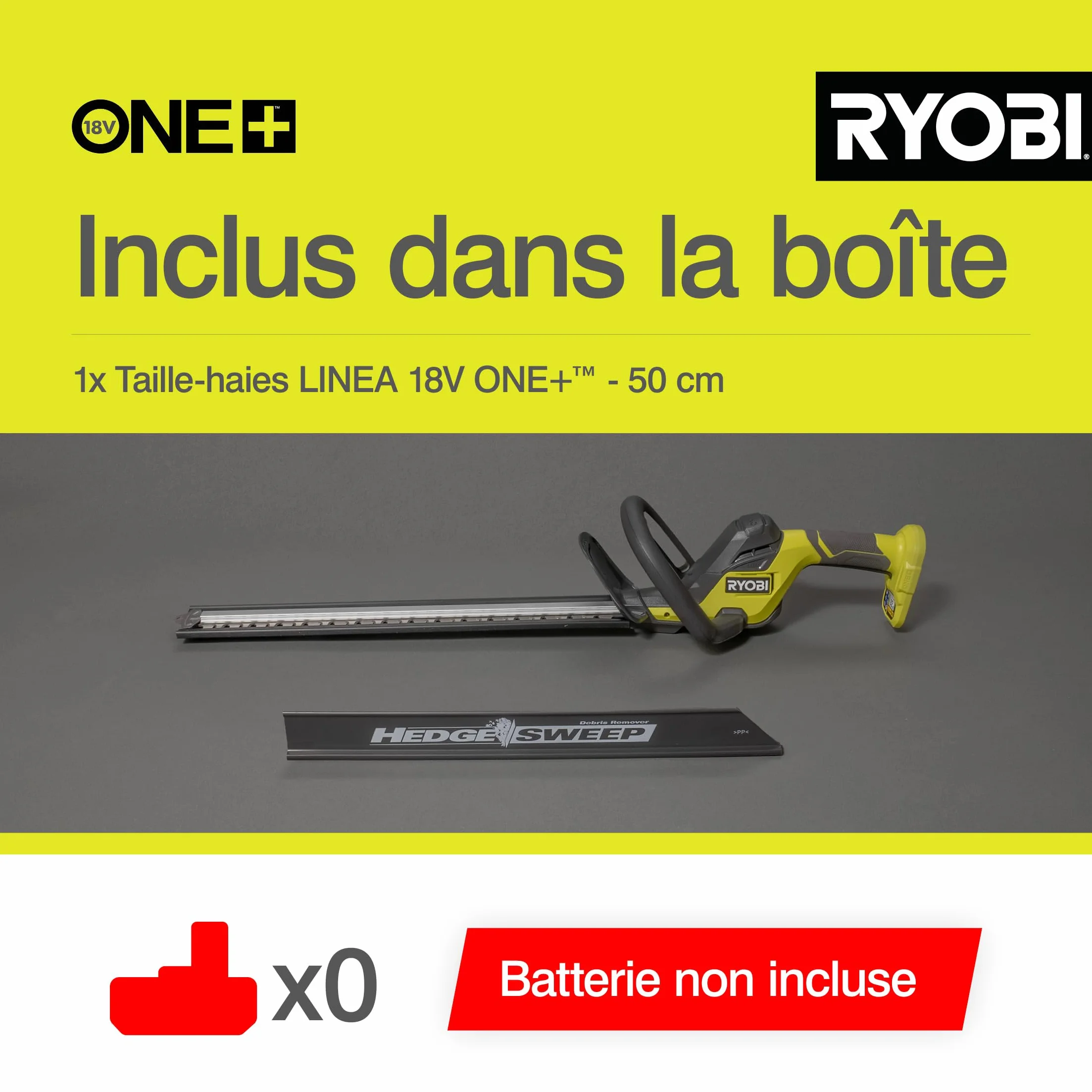 RYOBI Taille-Haies sans Fil 18V One+ RY18HT50A-0 Lame 50 cm Écartement 24mm Poignée Rotative