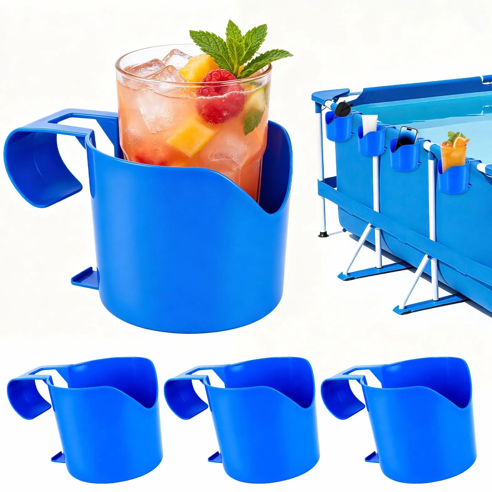 Lot de 4 porte-gobelets de piscine Poolside - En plastique - Refroidisseur de caisse à bière - Pour piscine - Support suspendu - Accessoires de piscine pour piscine hors sol