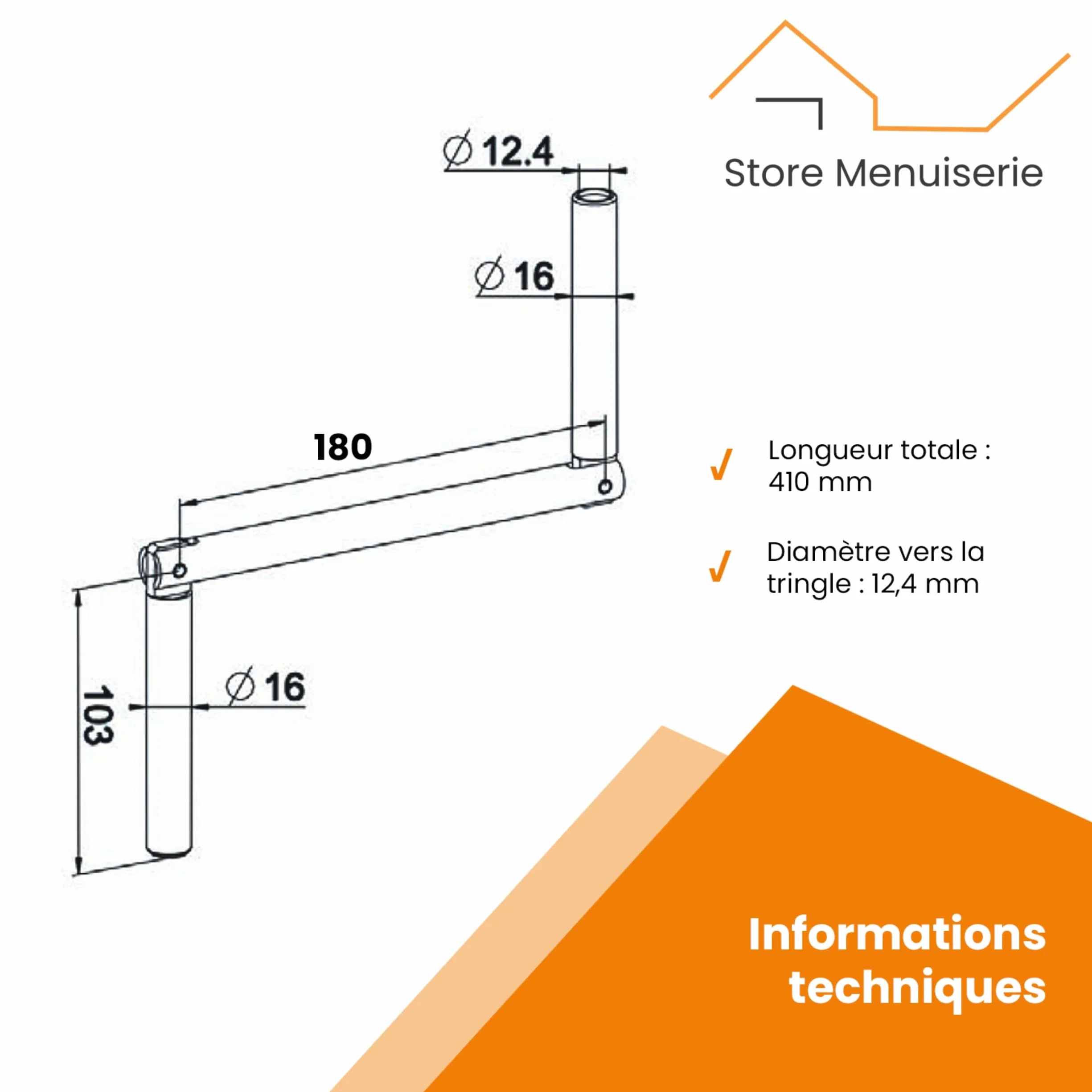 Poignée de manivelle blanche pour volet roulant 410 mm acier zingué aluminium inox