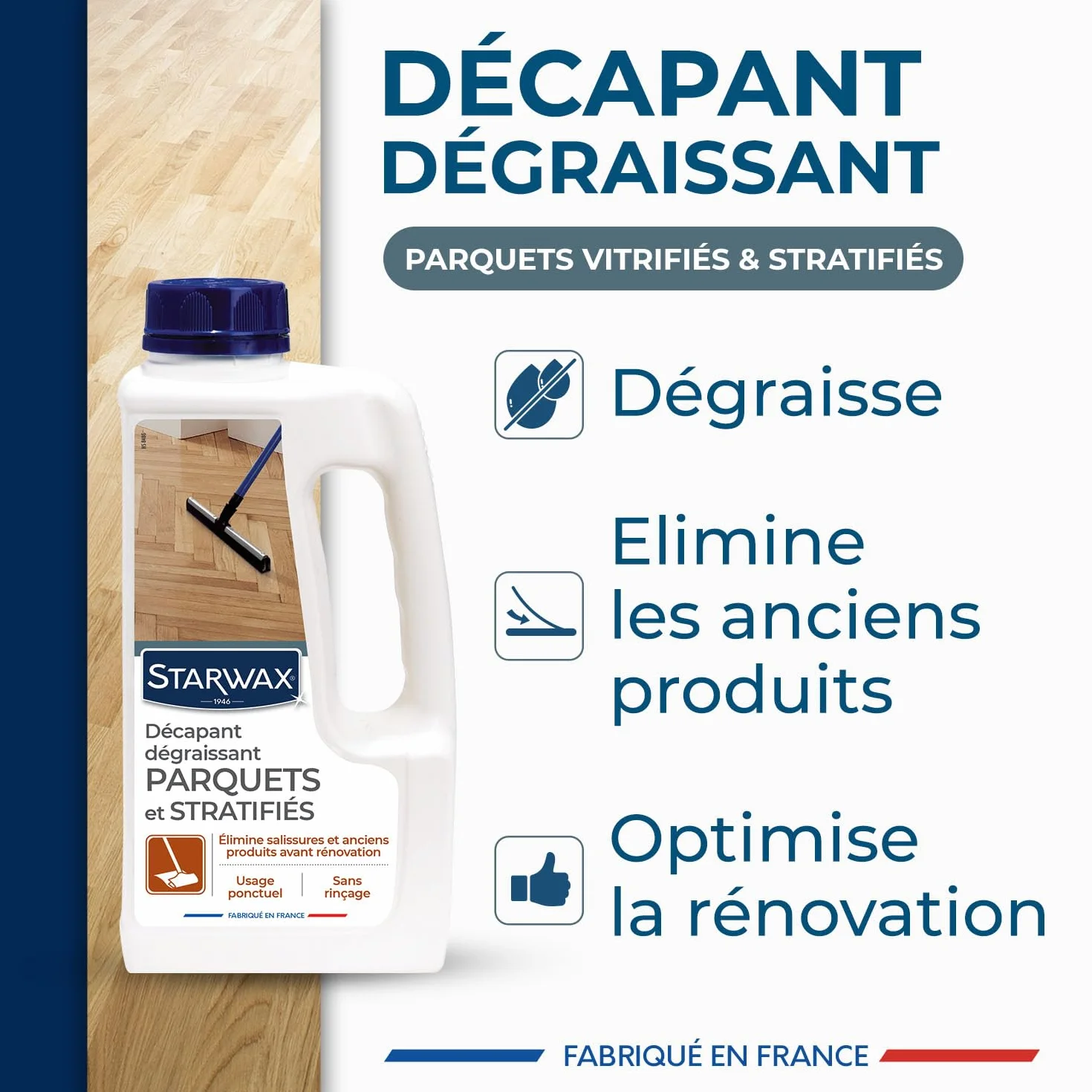 STARWAX Décapant Dégraissant Parquets Sols Stratifiés 1L 80m² Sans Rinçage