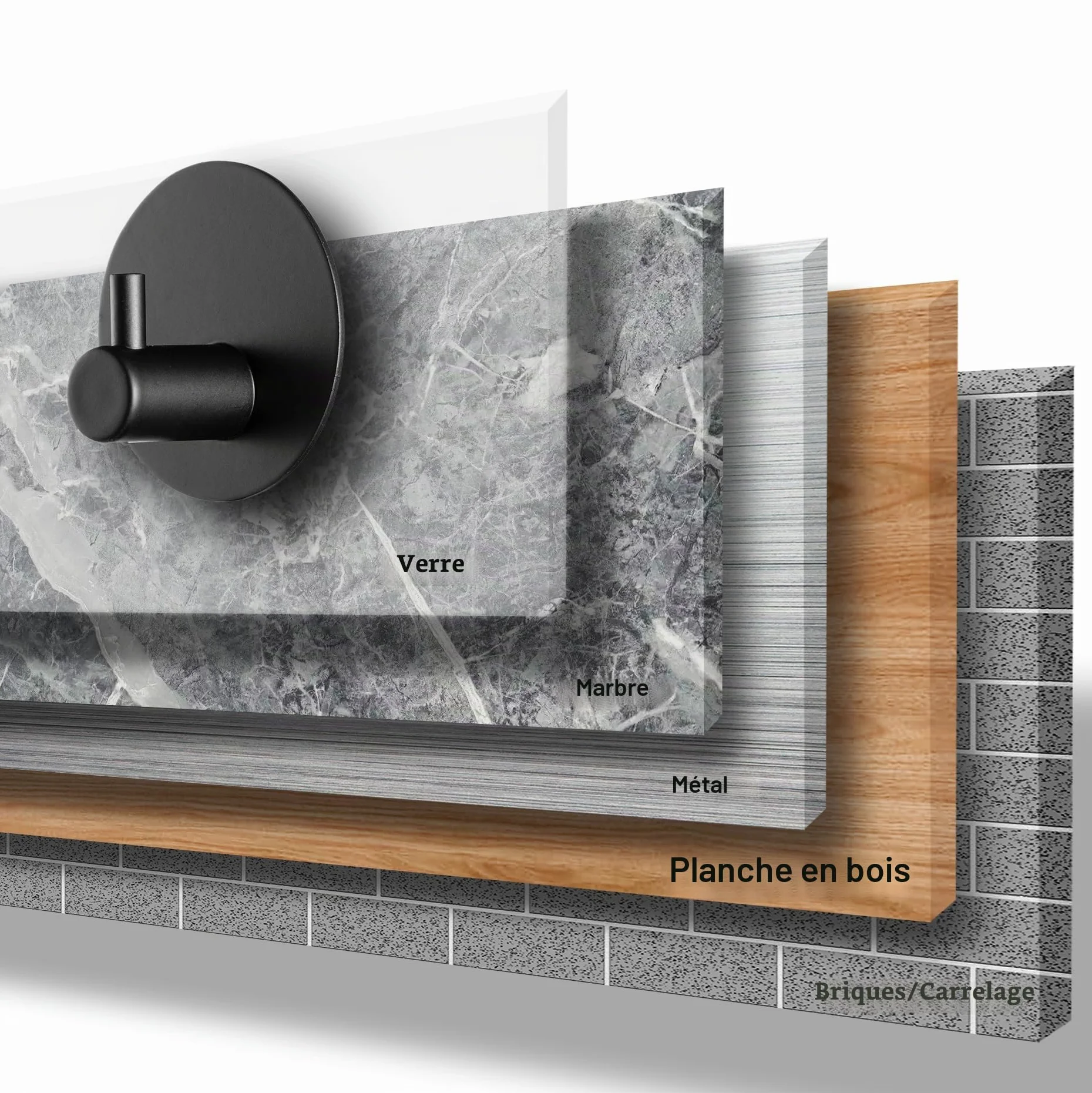 Feligio Crochet Adhésif Mural Noir 4 Pièces, Patère Salle de Bain Acier Inoxydable