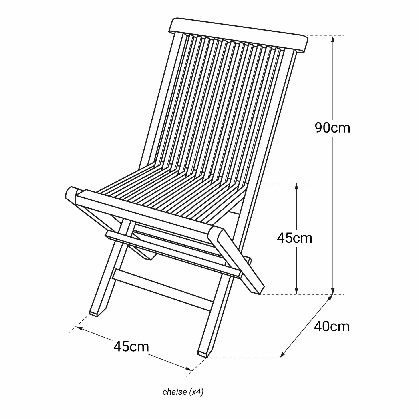 BENEFFITO SALENTO - Lot de 4 Chaises de Jardin Pliantes en Teck Naturel - Résistantes et Compactes
