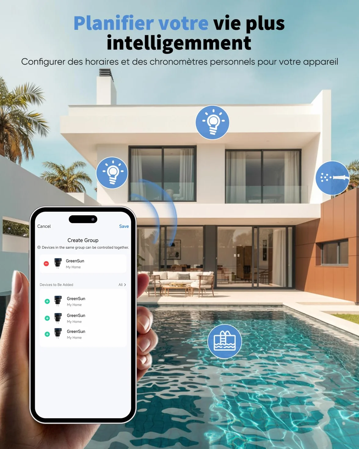 GreenSun Prise Connectée Extérieure WiFi Étanche IP44, Smart Life, Compatible Alexa Google Home, 2,4 GHz, Bleu/Noir