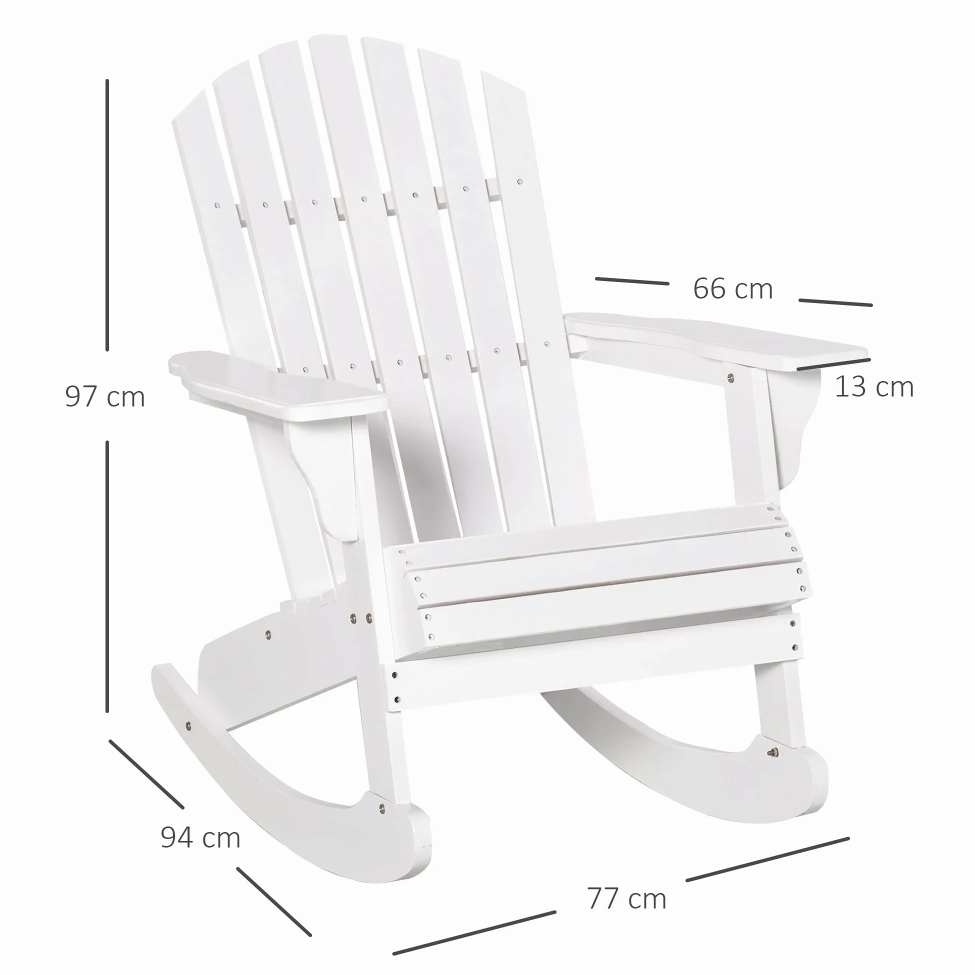 Outsunny Fauteuil de Jardin Adirondack à Bascule Rocking Chair Assise Dossier Ergonomique Style néo-rétro en Bois Massif traité Peint Blanc