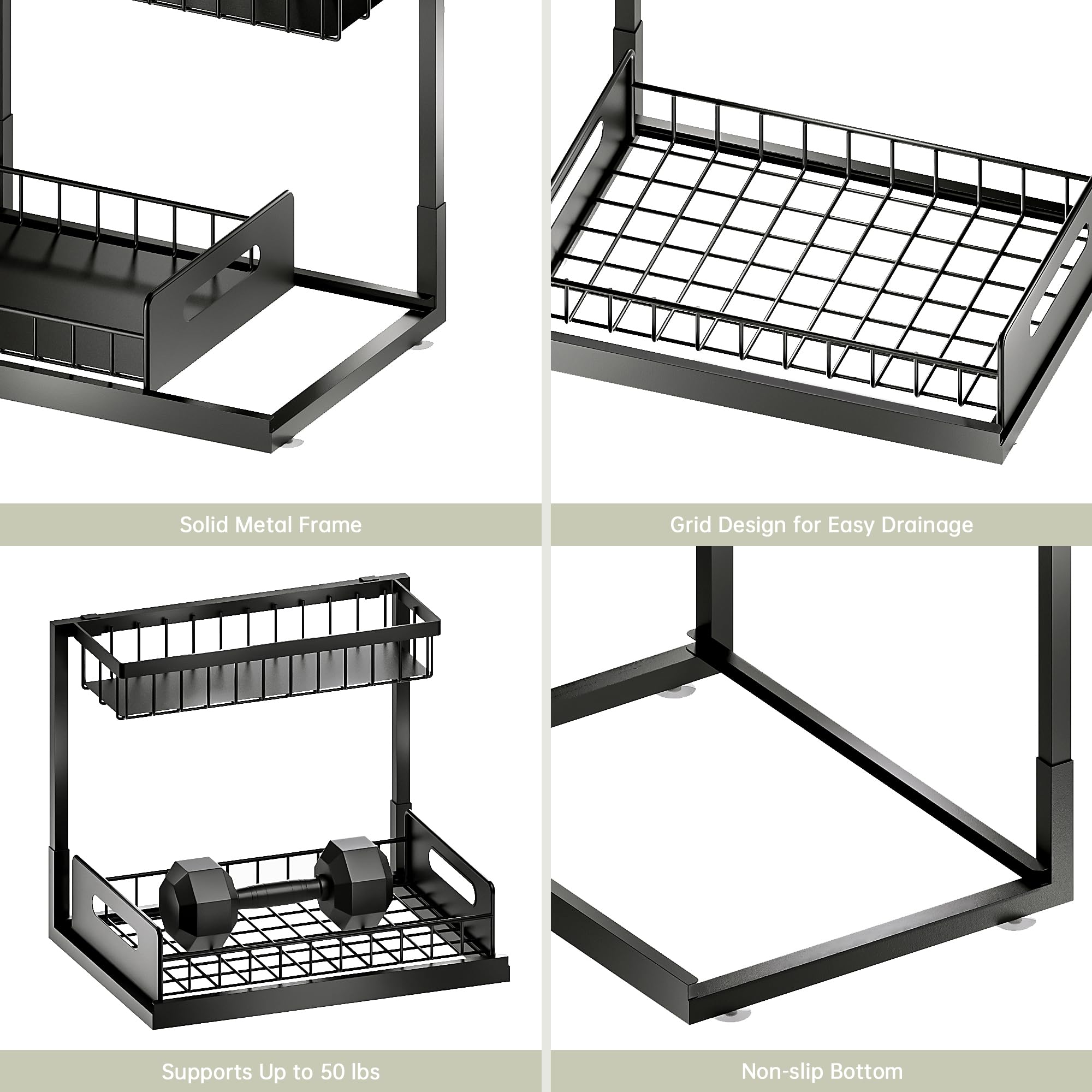 Two-Tier Pull-Out Cabinet Organizer - Black
