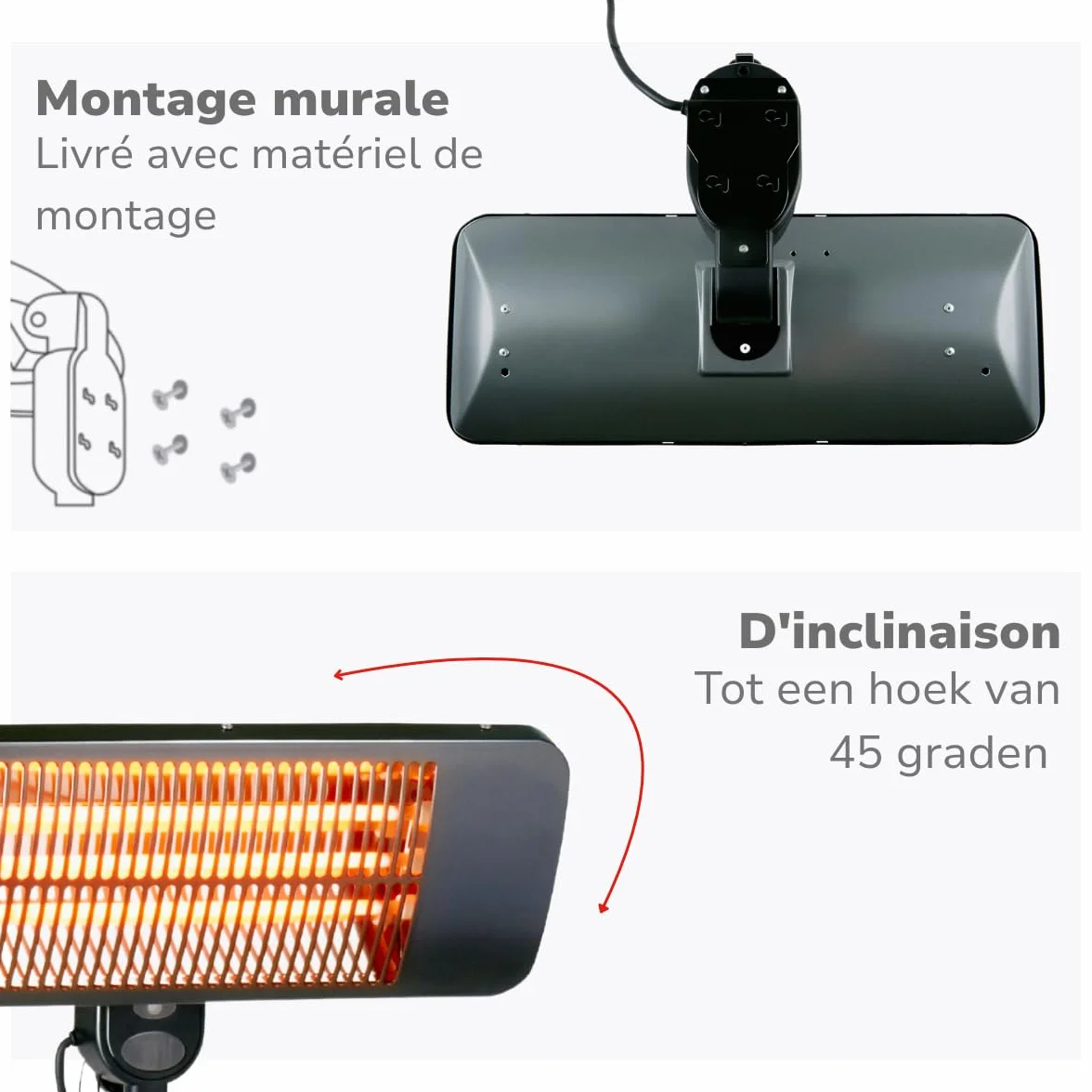 Alpina Chauffage de Terrasse Suspendu 2000W 3 Niveaux IP34 Lampe Chauffante Infrarouge