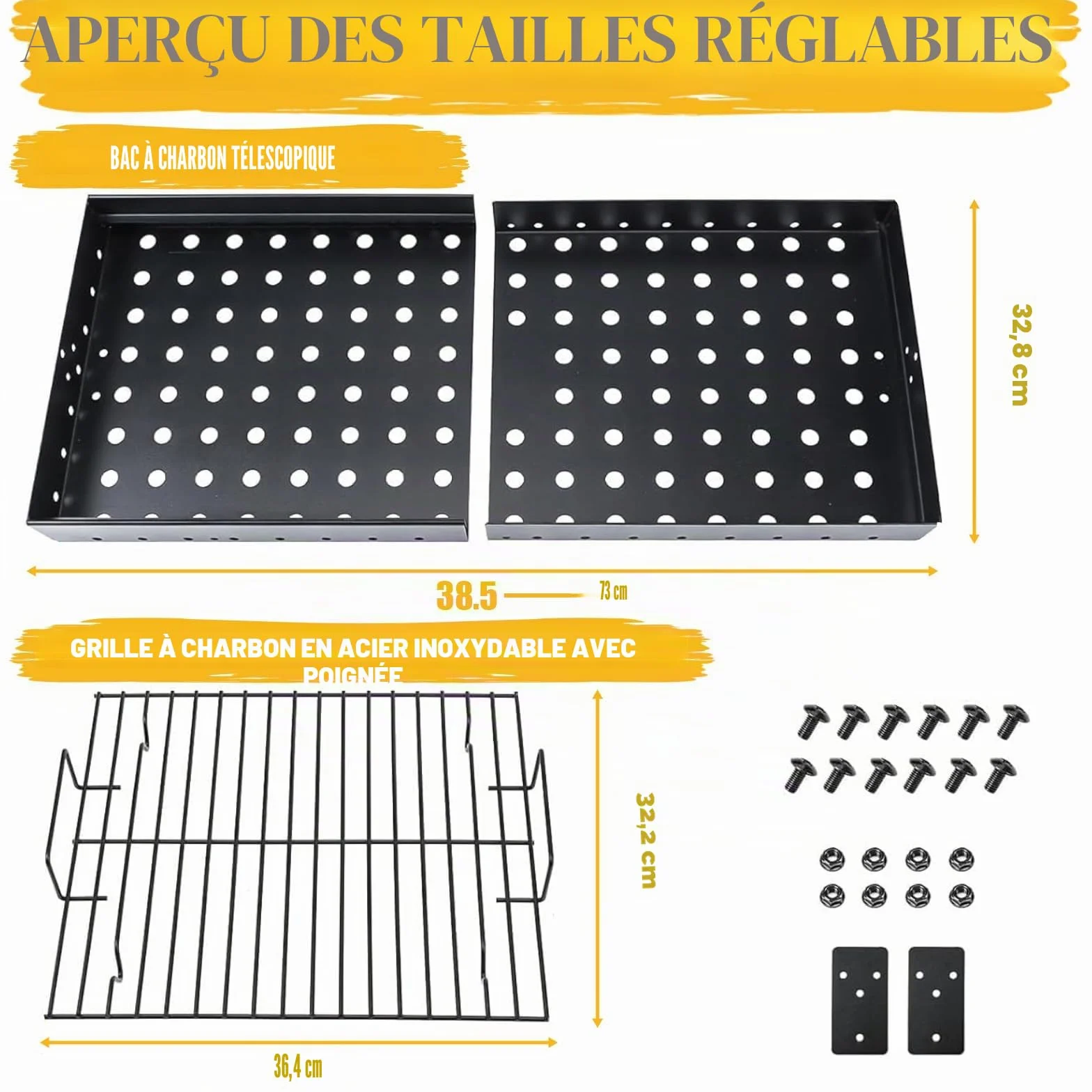 GFTIME Plateau à charbon de bois réglable 38-71 cm pour barbecue Tepro Toronto, Taino Hero XL, Activa Angular, EL Fuego Montreal