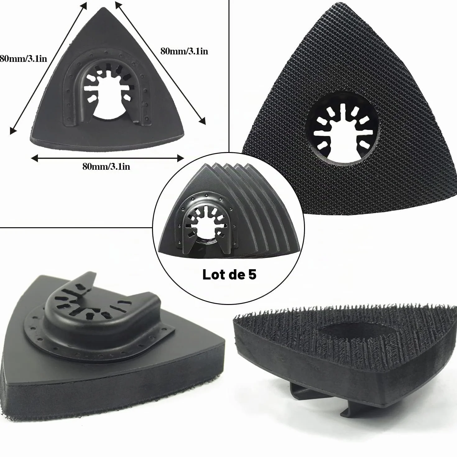 Kit 130 patins ponçage oscillants + 125 papiers abrasifs grains 60-240 pour bois plâtre