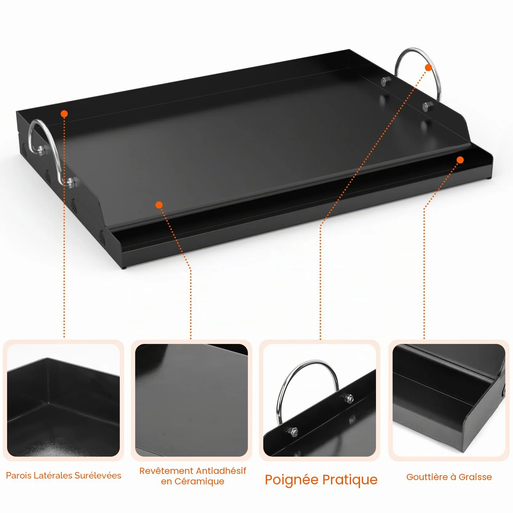 Onlyfire Plaque Plancha Barbecue 58.5 x 40.5 cm Antiadhésive Céramique BBQ