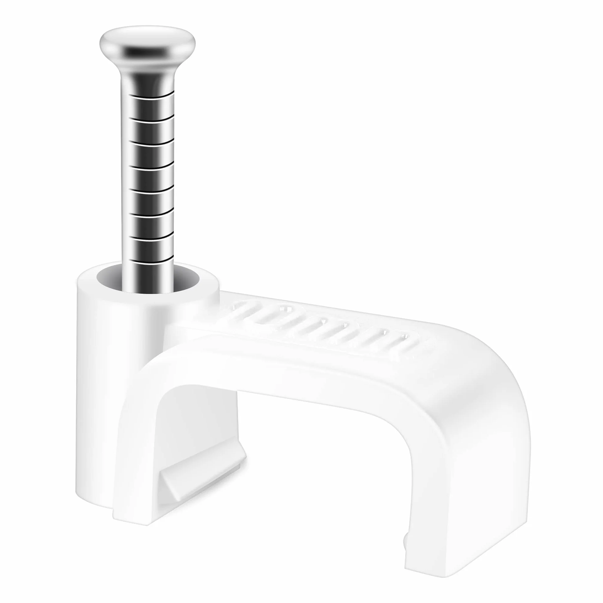 Clips de câble plat Cat6 Cat7 blancs, clou acier 10 mm, lot de 100