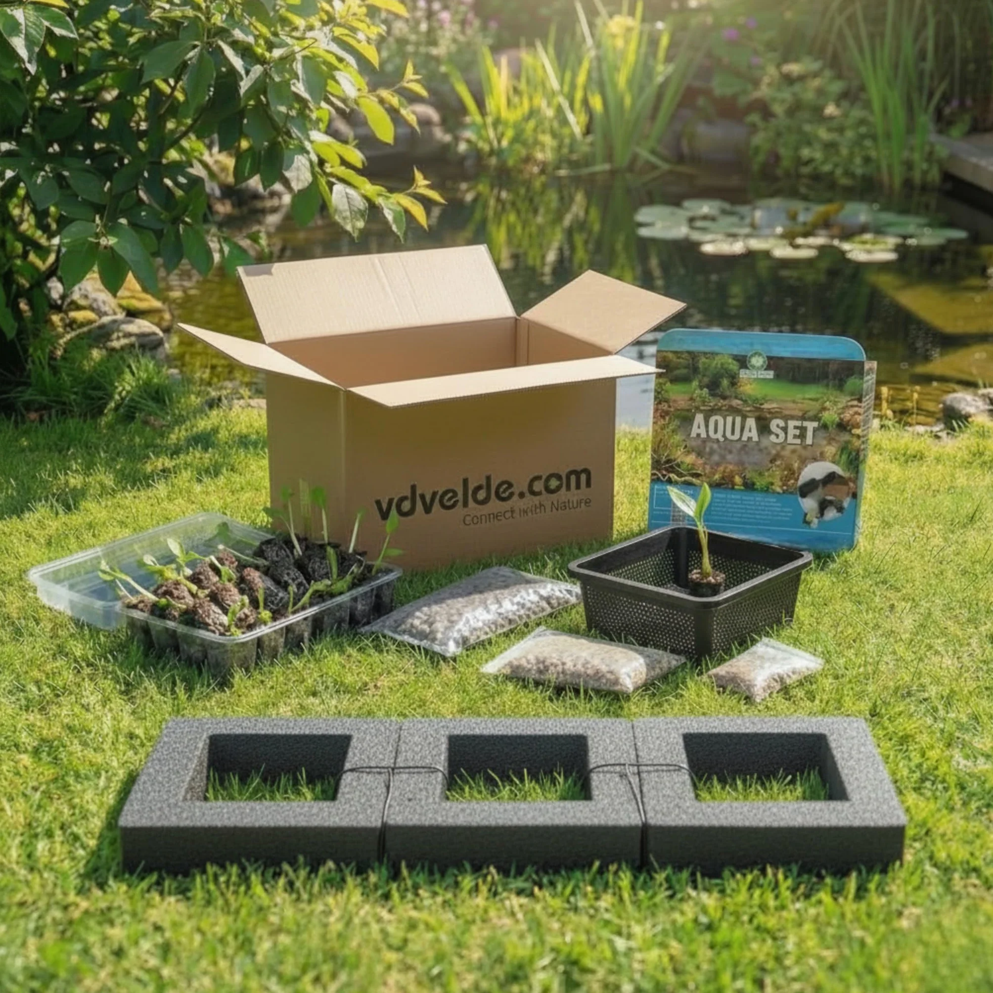 Vdvelde Set Plantes Anti-Moustiques pour Bassin Île Flottante avec 4 Plantes Aquatiques Kit complet