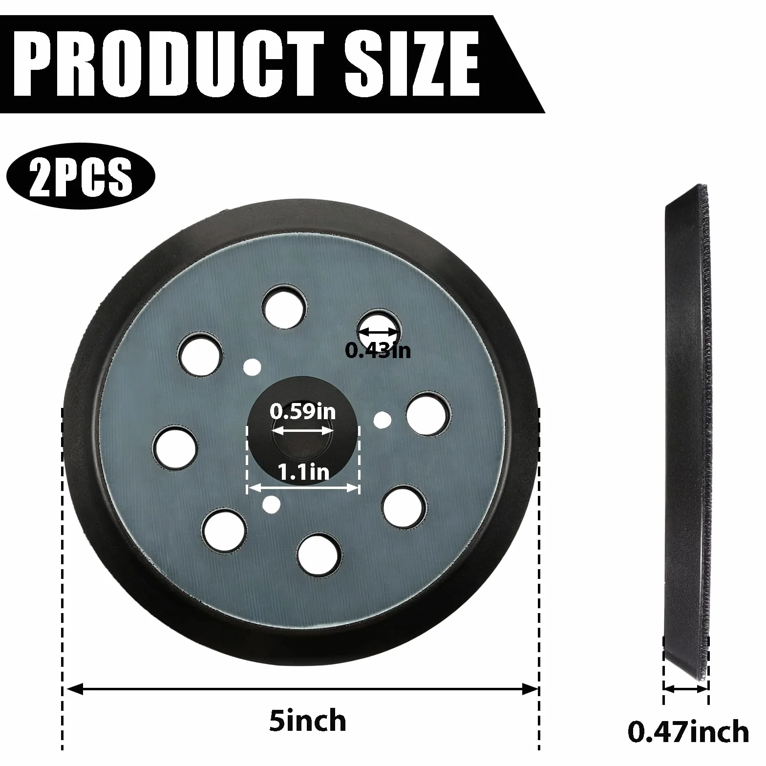 Makita Plateau de Ponçage 125mm 8 Trous Compatible BO5010 BO5021 BO5030K BO5031K BO5041K M9204 MT924 DBO180 DeWalt DW420 DW421