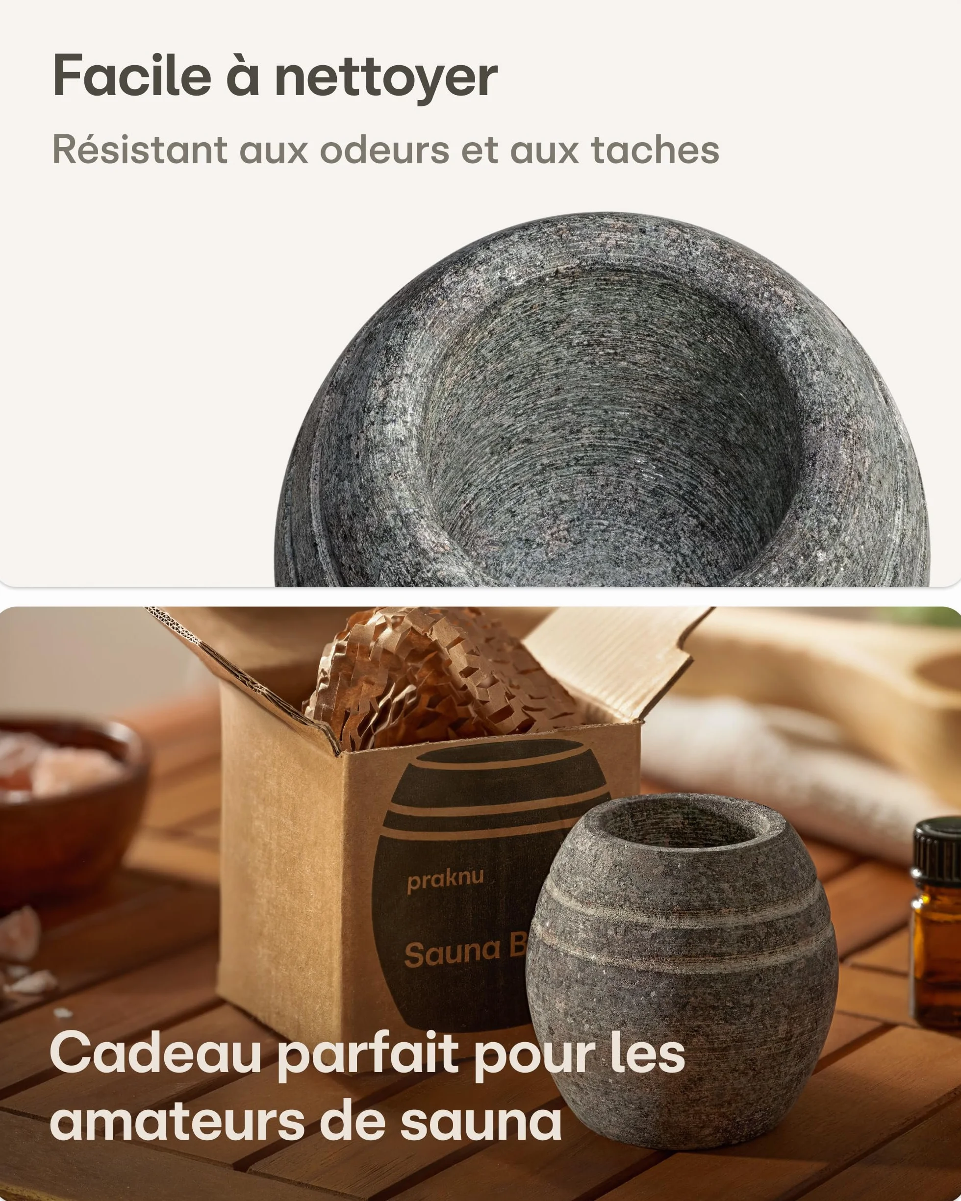 Praknu Bol aromatique pour infusions en granit pour sauna – Format compact