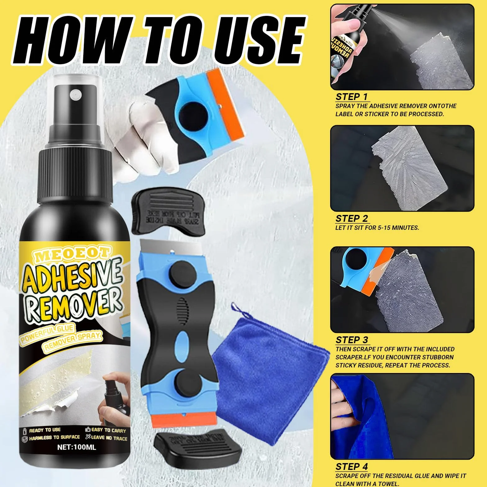 Dissolvant Colle Spray Décapant Adhésif 100ML avec Grattoir