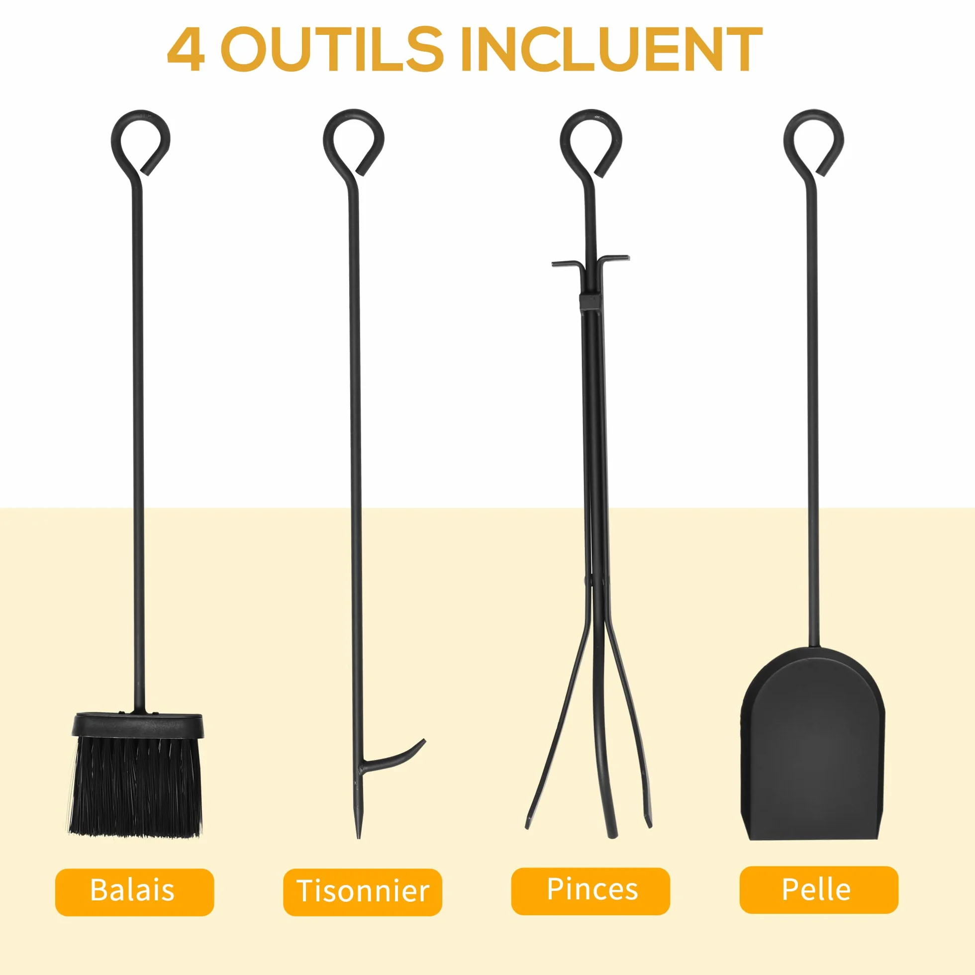 HOMCOM Porte bûches - Range bûches Serviteur de cheminée Arbre - Multi Accessoires étagère 46L x 29l x 70H cm Acier Noir