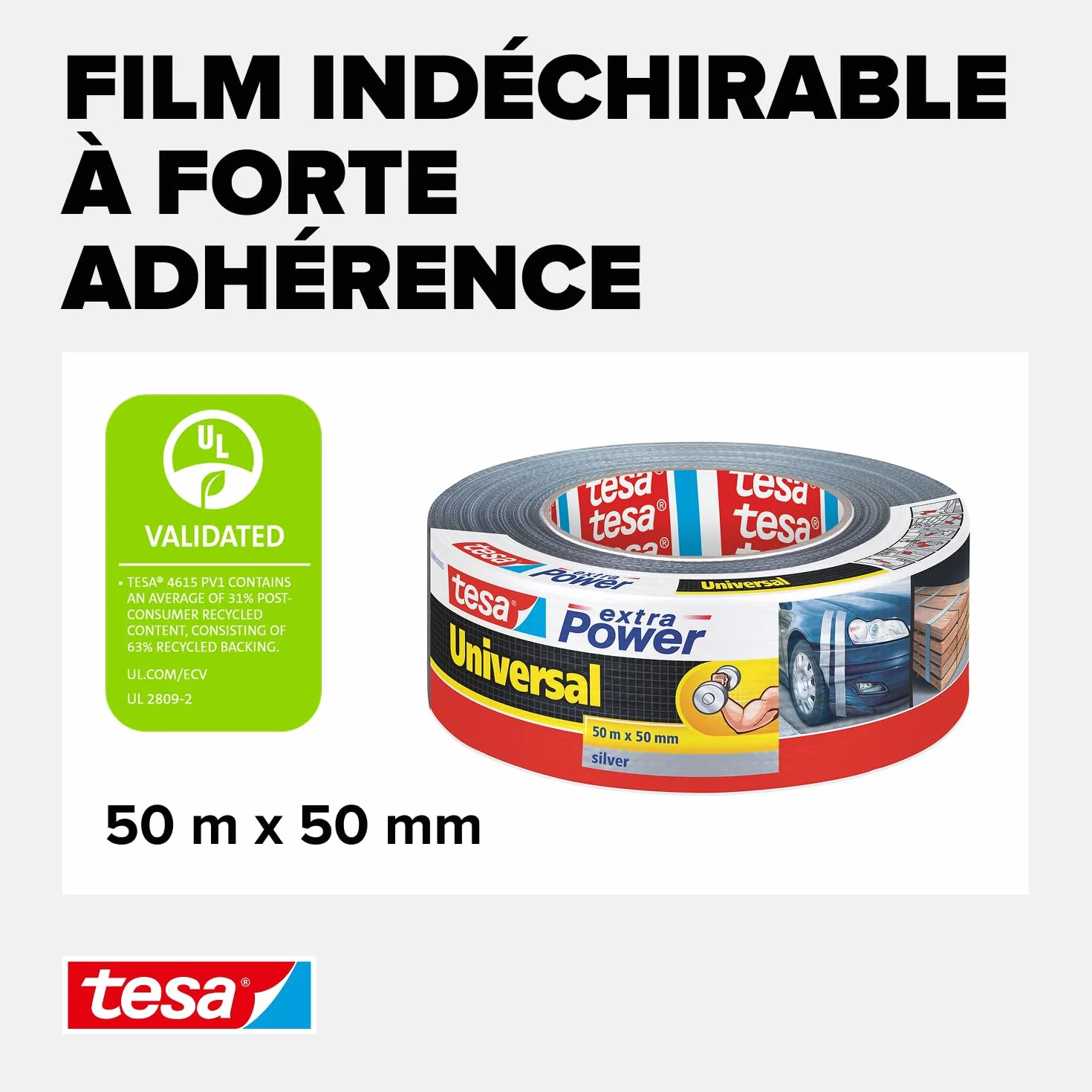 tesa extra Power Universal Ruban Adhésif Toile Gris 50 m x 50 mm 1 Rouleau